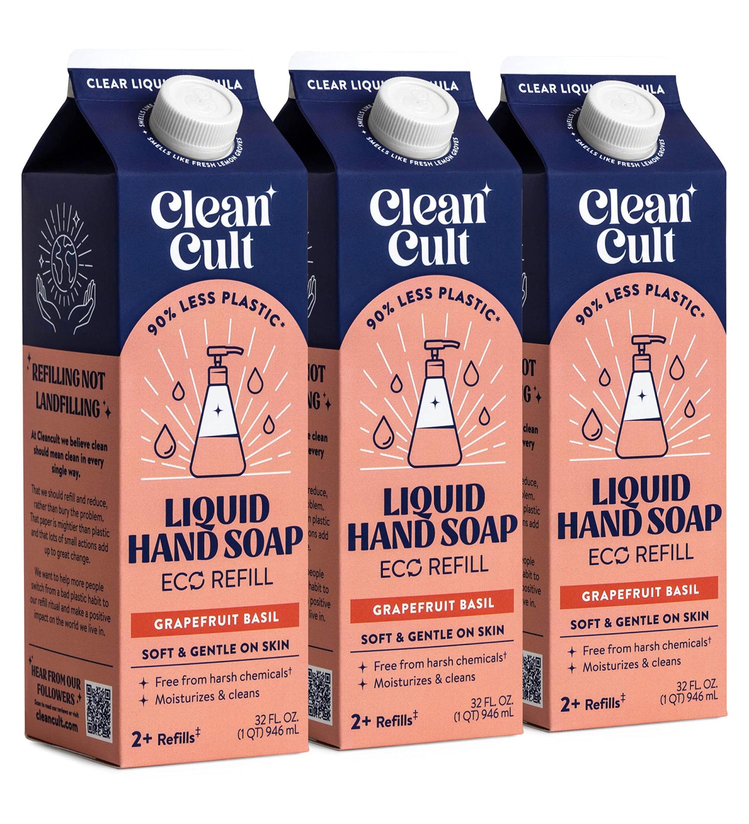 Cleancult Liquid Hand Soap Refills (32oz 3 Pack) - Nourishing & Moisturizing Formula - Eco-Friendly, Chemical-Free - Grapefruit Basil Scent - 32 Fl Oz - Buy Online on SooperMarket.com