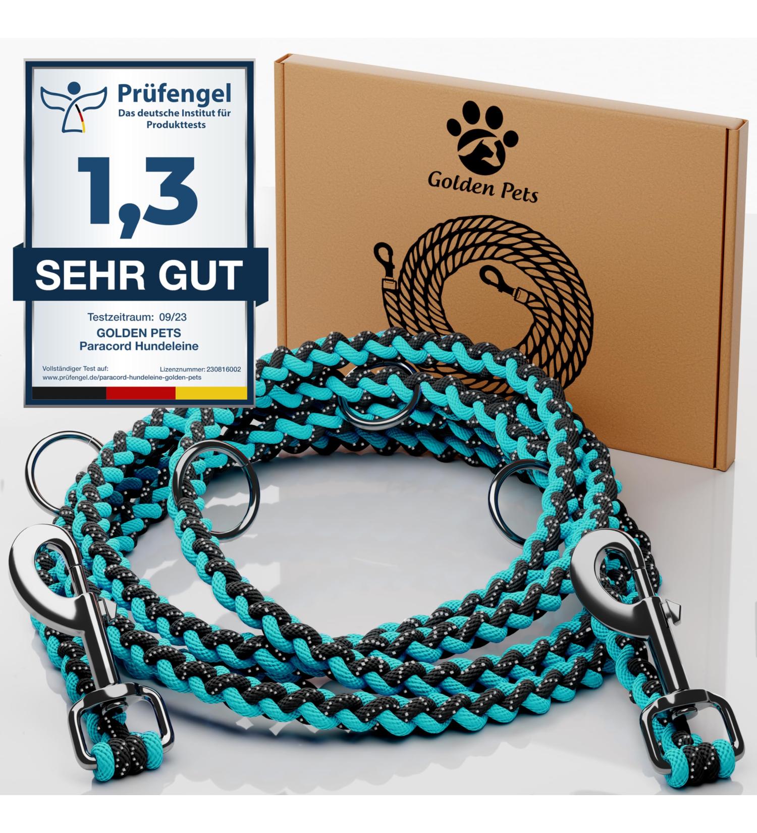 High-Quality Adjustable Dog Leash - 2m Reflective Weatherproof & Tearproof Paracord for Small to Large Dogs | Turquoise & Black | Up to 250kg Strength - Buy Online on SooperMarket.com