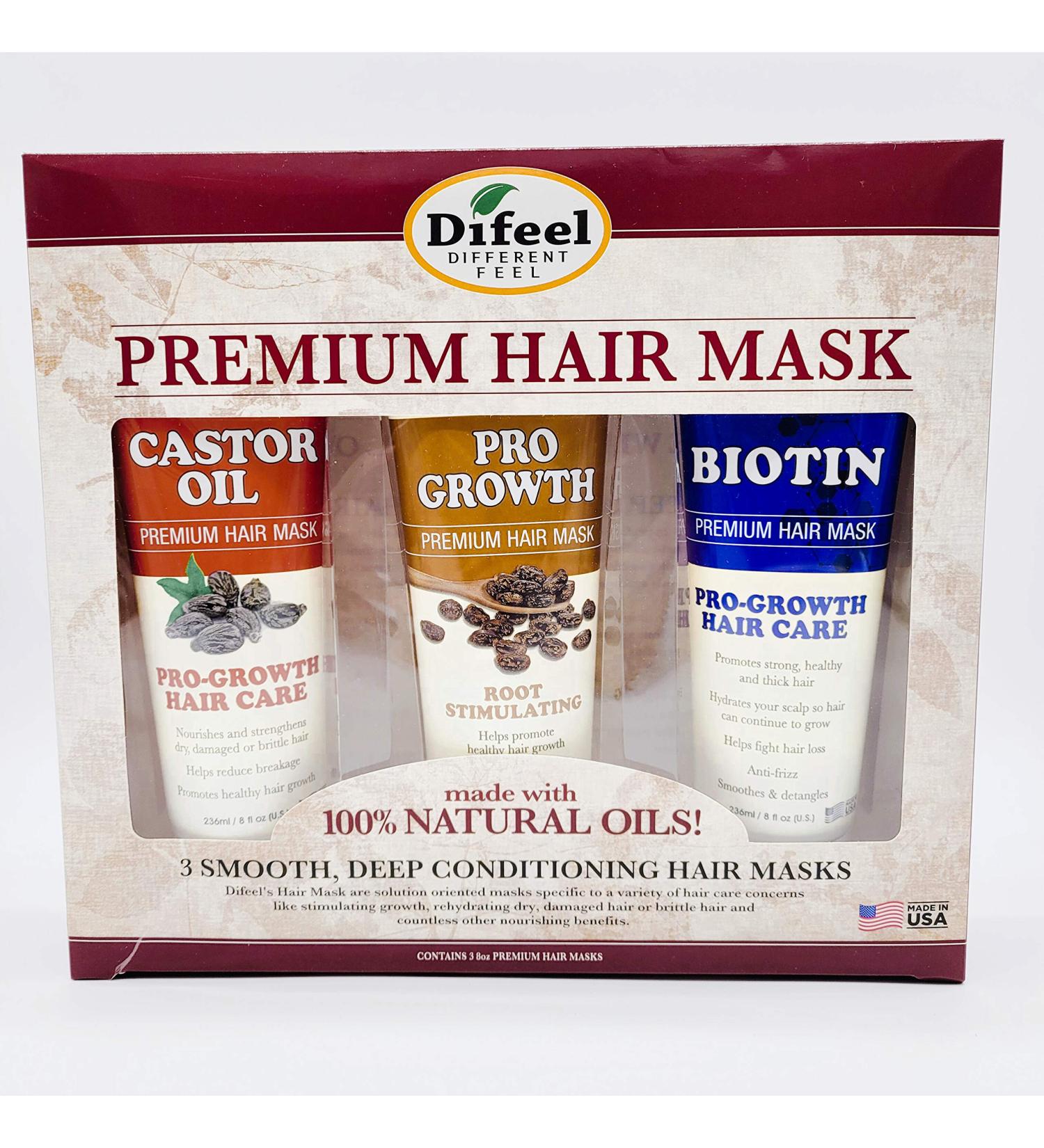 Difeel Premium Hair Masks Set for Hair Growth - Castor Oil, Pro-Growth, and Biotin 8 oz Masks (3-PC) - Buy Online on SooperMarket.com