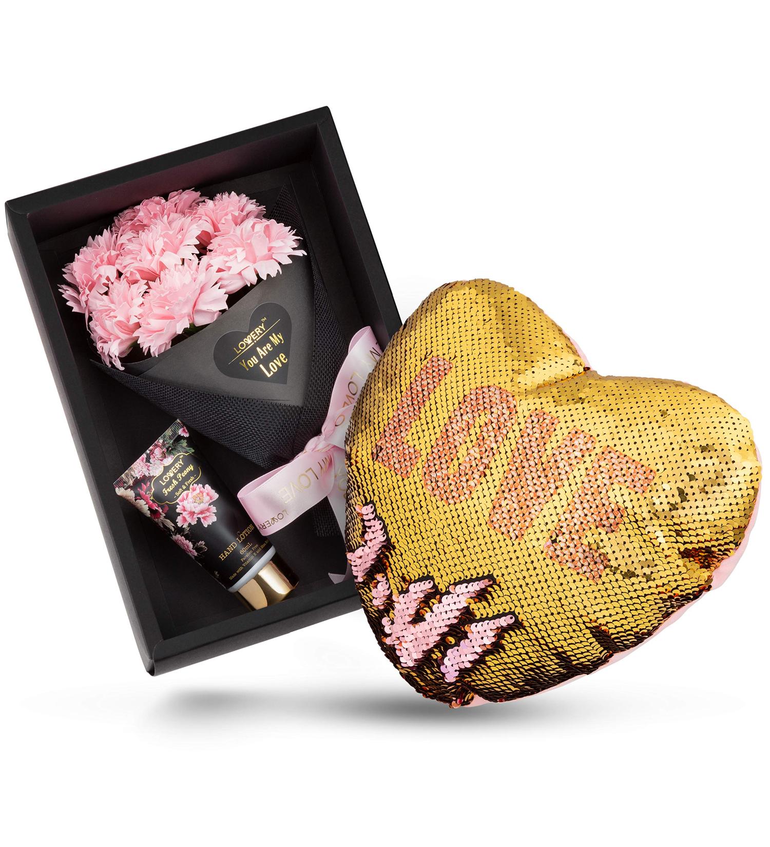 Luxury Bath and Body Gift Baskets for Women | Spa Gift Set with Essential Oils Floral Soaps Hand Lotion & Heart Pillow - Perfect International Gifts - Buy Online on SooperMarket.com
