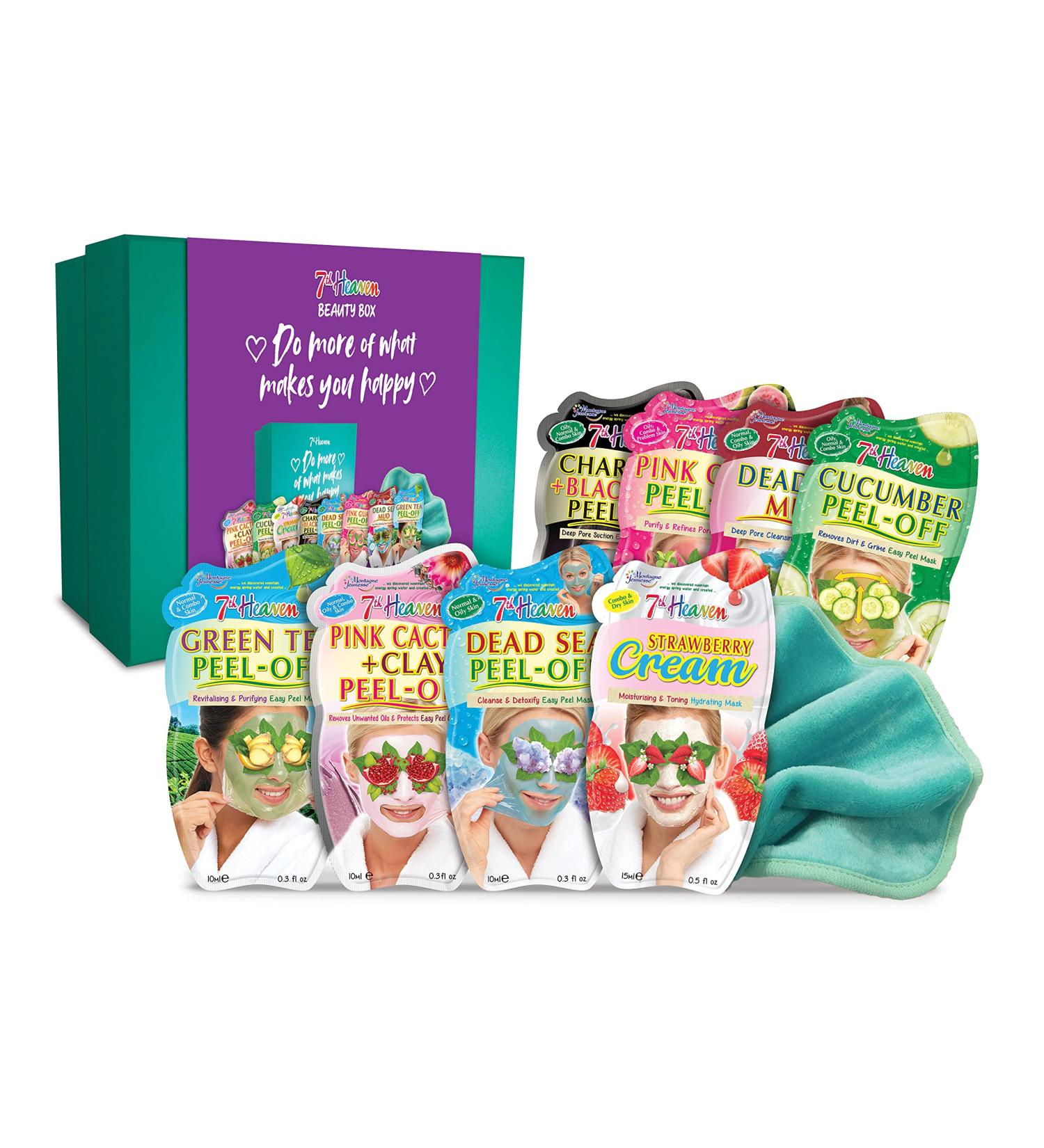 7th Heaven Beauty Box of Treats Gift Set | 8 Face Masks Inspirational Box & Cleansing Cloth - Perfect International Gift - Buy Online on SooperMarket.com