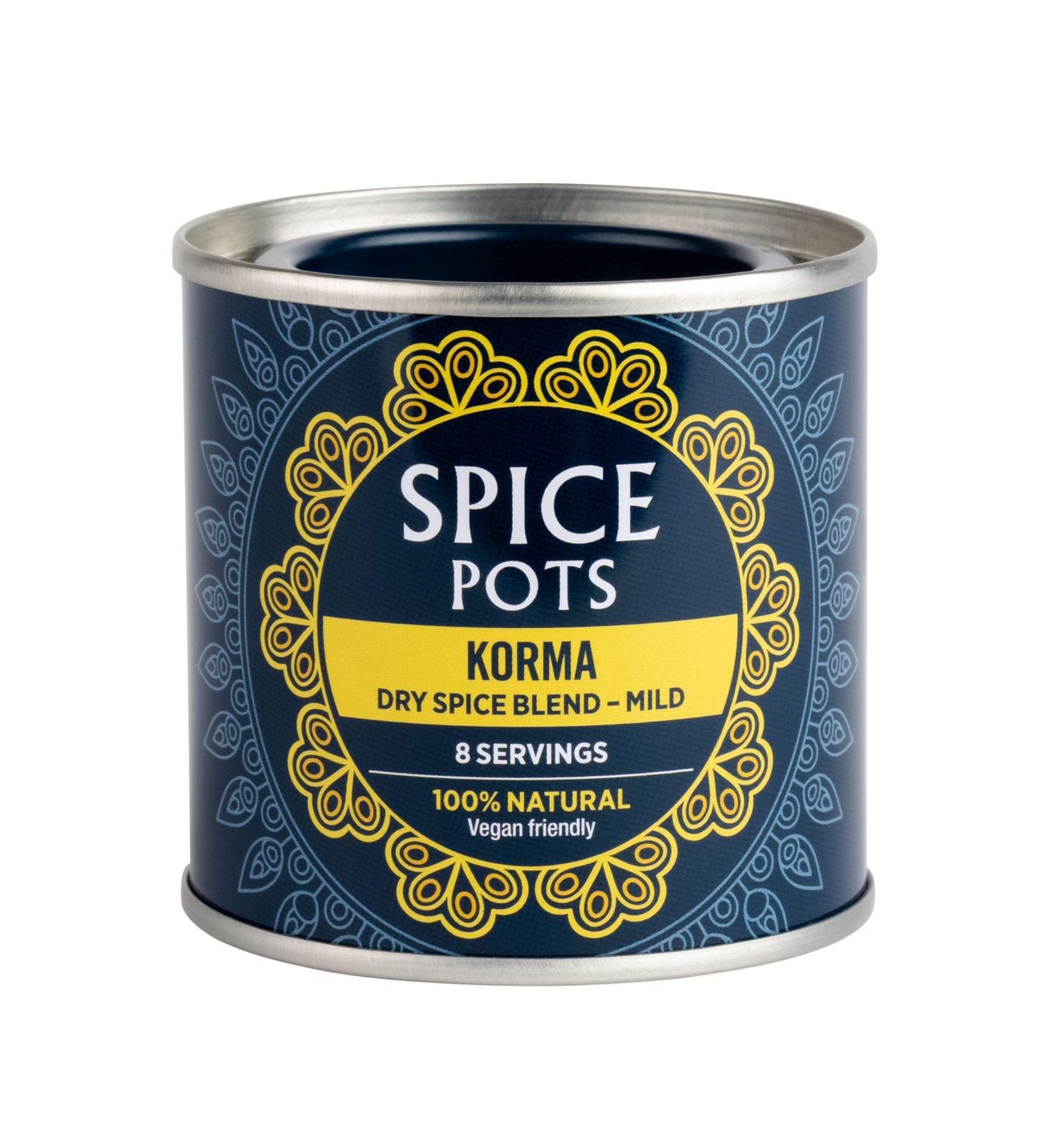 Spice Pots Korma Powder - 100% Natural Ingredients - Gluten Free & Vegan - Mild Heat - 40g Pot - 8 Servings - Buy Online on SooperMarket.com
