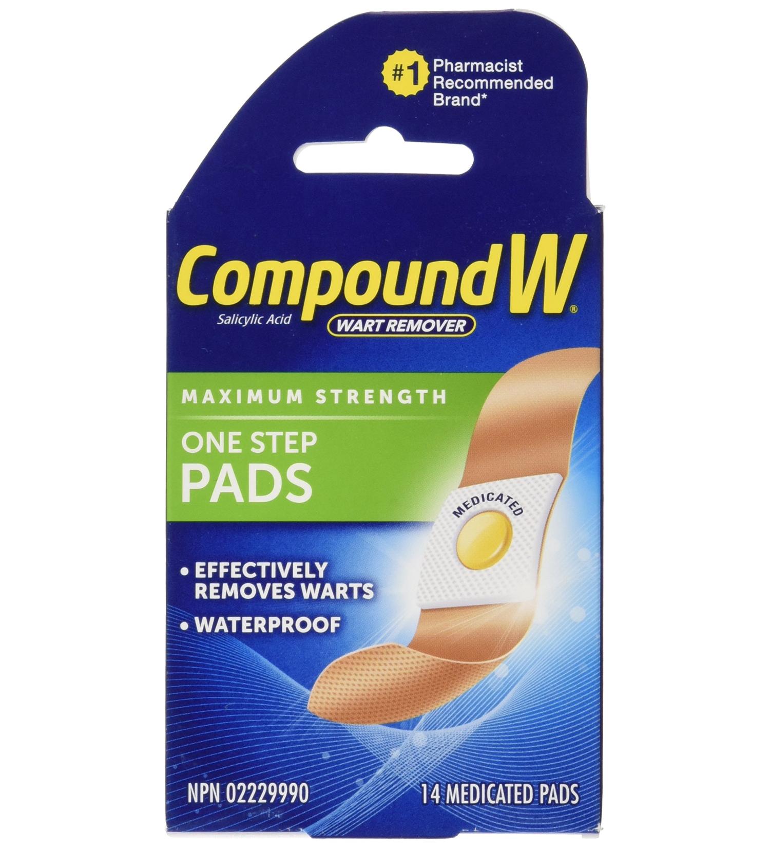 Compound W Wart Remover One Step Pads - 14 Count - Salicylic Acid Maximum Strength For Treatment & Common/Plantar Wart Removal One Step Pads Pads - Buy Online on SooperMarket.com