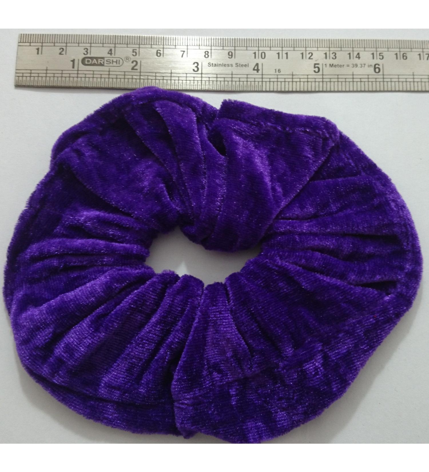 AADYA Pair of Extra Large (15CM) Velvet Hair SCRUNCHIES Elastic Scrunchy Hair BOBBLES (Purple)
