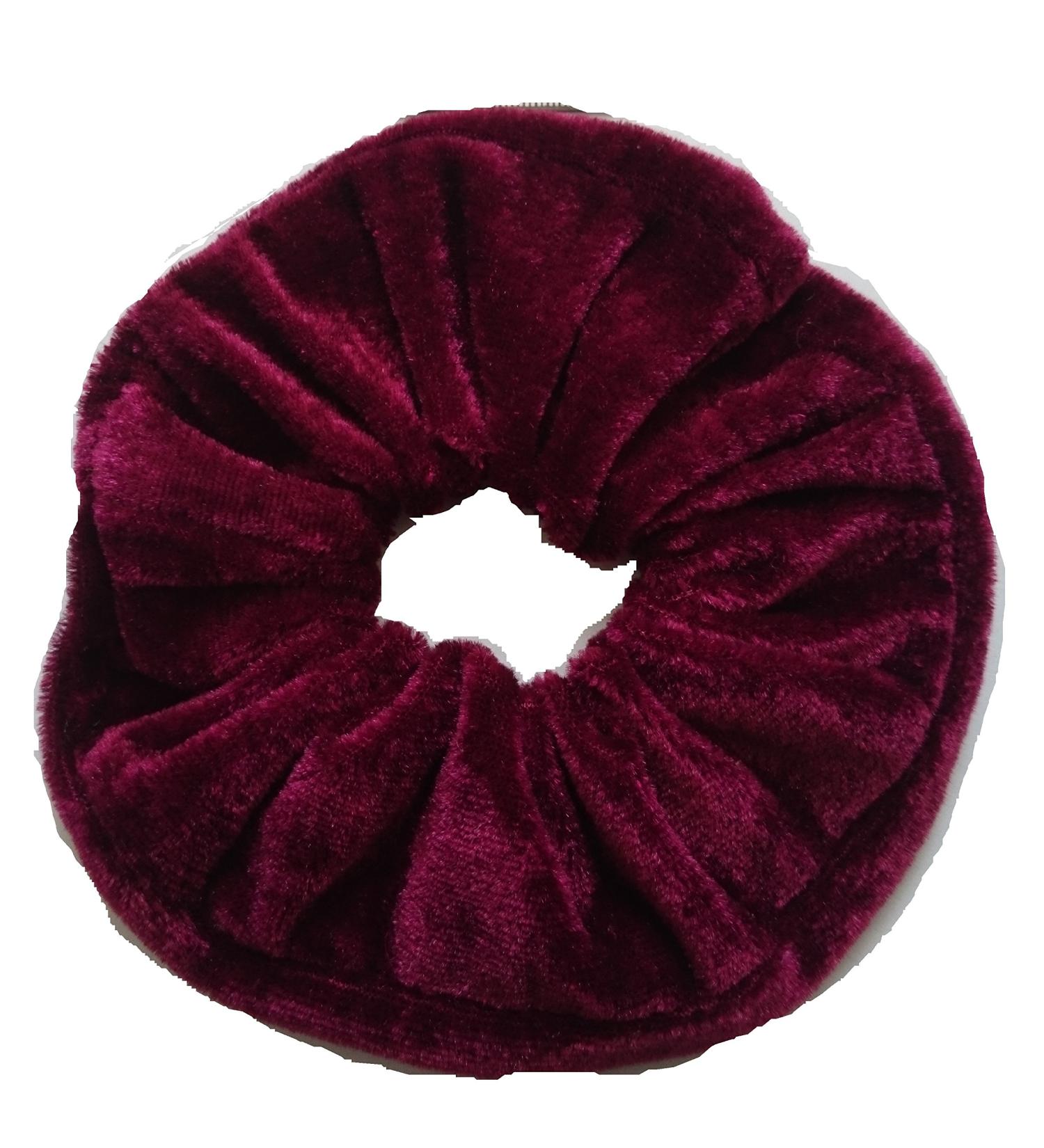 Aadya PAIR OF EXTRA LARGE (15CM) VELVET HAIR SCRUNCHIES ELASTIC SCRUNCHY HAIR BOBBLES (DARK BURGUNDY)