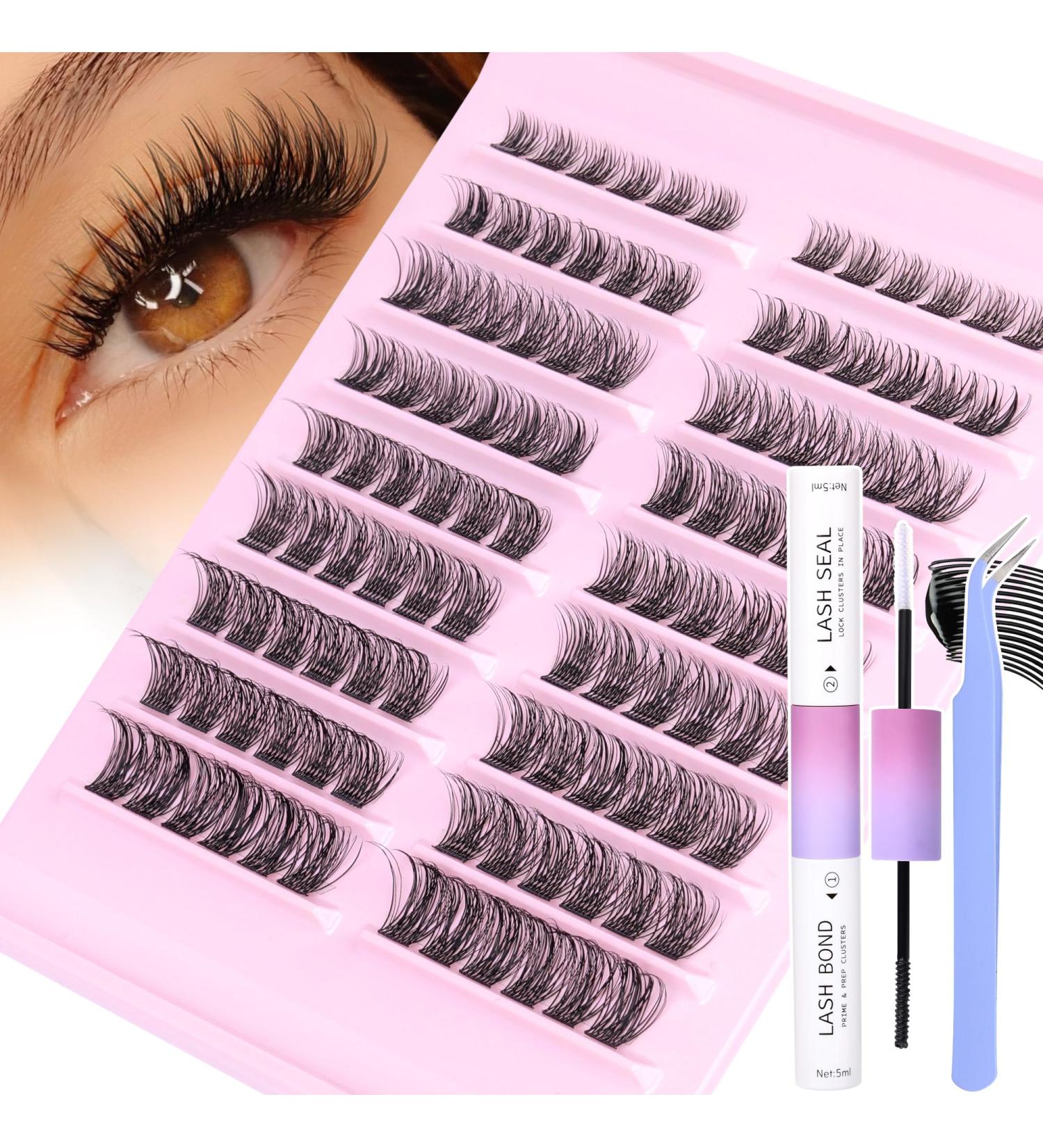 PHKERATA Wispy Cluster Lashes Kit - 108Pcs C Curl Natural Eyelash Clusters with Bond, Seal, and Tweezers | Individual Eyelashes Extension Set (0.07D 8-16MM) - Natural Look - Buy Online on SooperMarket.com