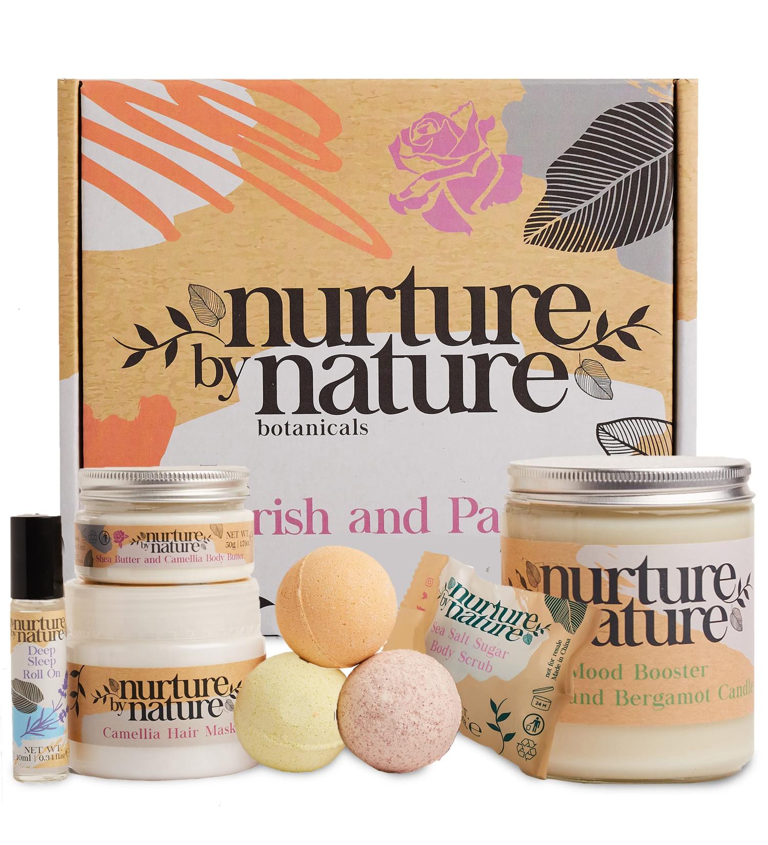 Pamper Gift Basket for Women | Relax & Pamper Bath Set with Hair Mask, Bath Bombs, Body Scrub, Body Butter, Lavender Roll On & Candle | Perfect for Birthday or Mother's Day Gift - Buy Online on SooperMarket.com