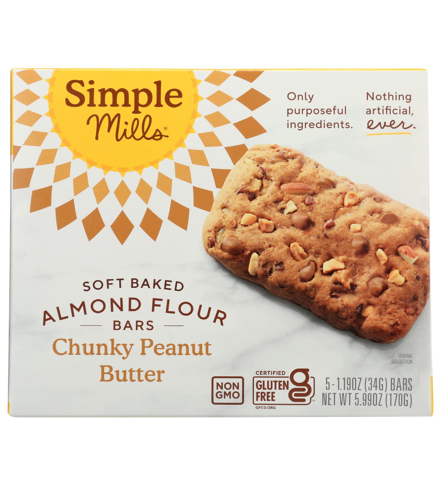 Simple Mills Chunky Peanut Butter Soft Baked Bars - 5.99 oz | Healthy Snack - Buy Online on SooperMarket.com
