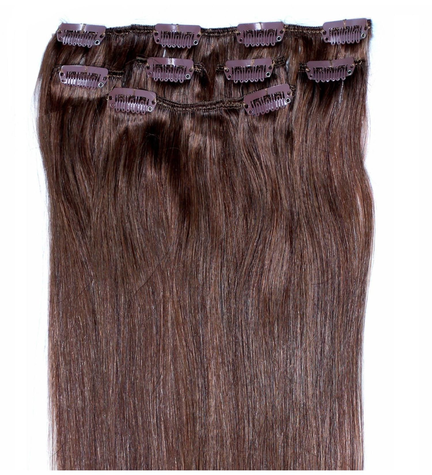 Forever Young UK Clip In Remy Human Hair Extensions Half Head Light Brown 18" Length