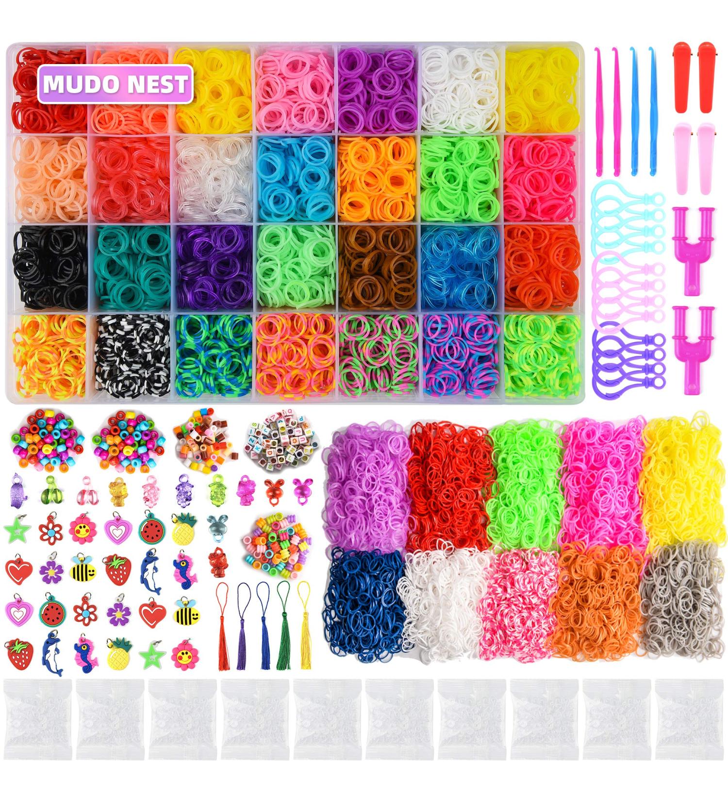 MUDO NEST 20000+ Loom Bands Kit | DIY Rubber Bands Kit with 38 Colors, 500 Clips, 40 Charms | Loom Bracelet Making for Kids - Buy Online on SooperMarket.com