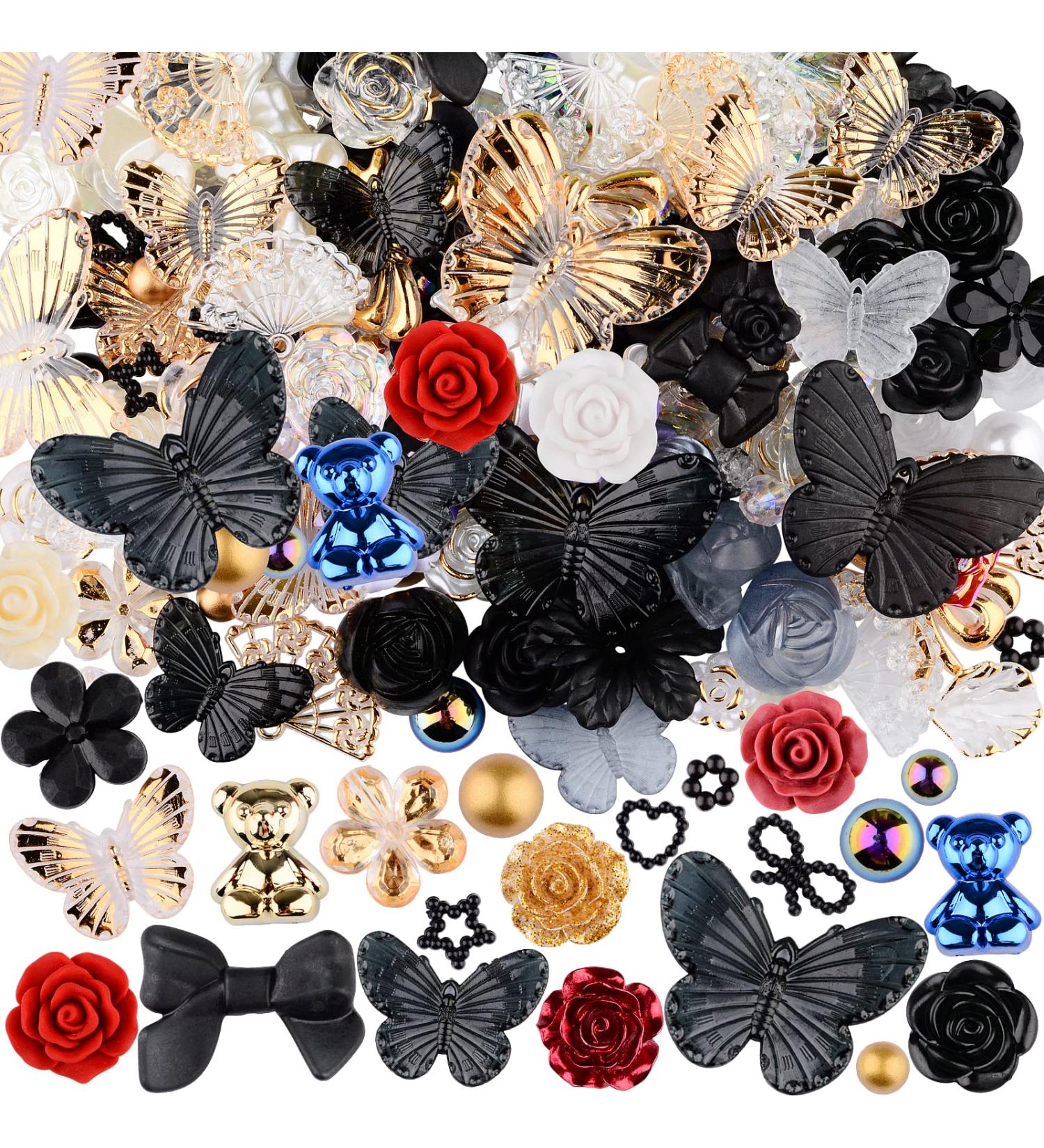 Kikonoke 350pcs 3D Resin ABS Rose Flower Bows Butterfly Charms with Pearl Beads - Black | Craft DIY Supplies - Buy Online on SooperMarket.com