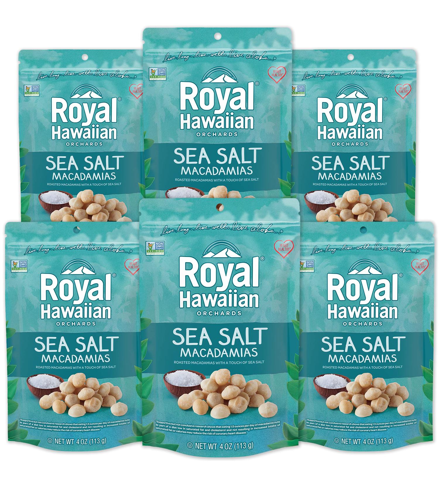 Royal Hawaiian Orchards Sea Salt Macadamia Nuts 4oz (Pack of 6) - 24oz Total - Buy Online on SooperMarket.com