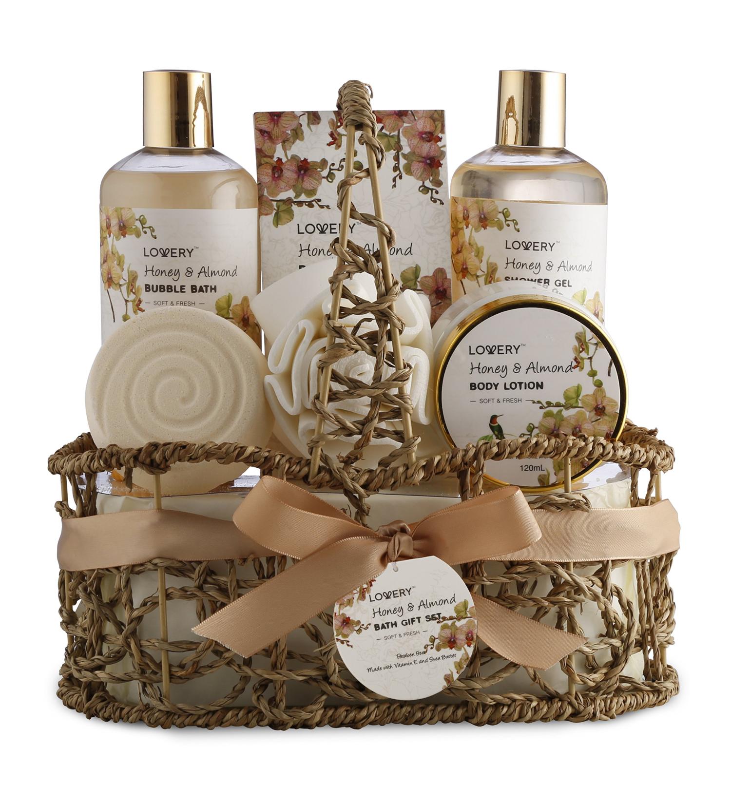 Luxury Home Spa Gift Basket - Honey & Almond Scent | Bath & Body Set for Men & Women - Buy Online on SooperMarket.com