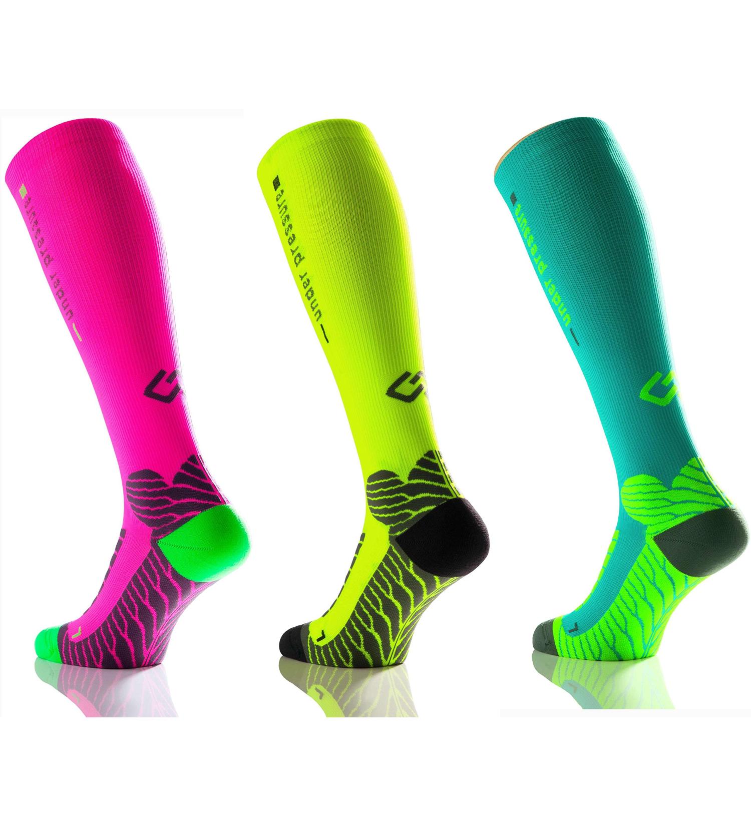 Runattack High-Performance Compression Socks: 18-21mmHg Sports Stockings for Running | Size 39-42 Neon Yellow - Buy Online on SooperMarket.com