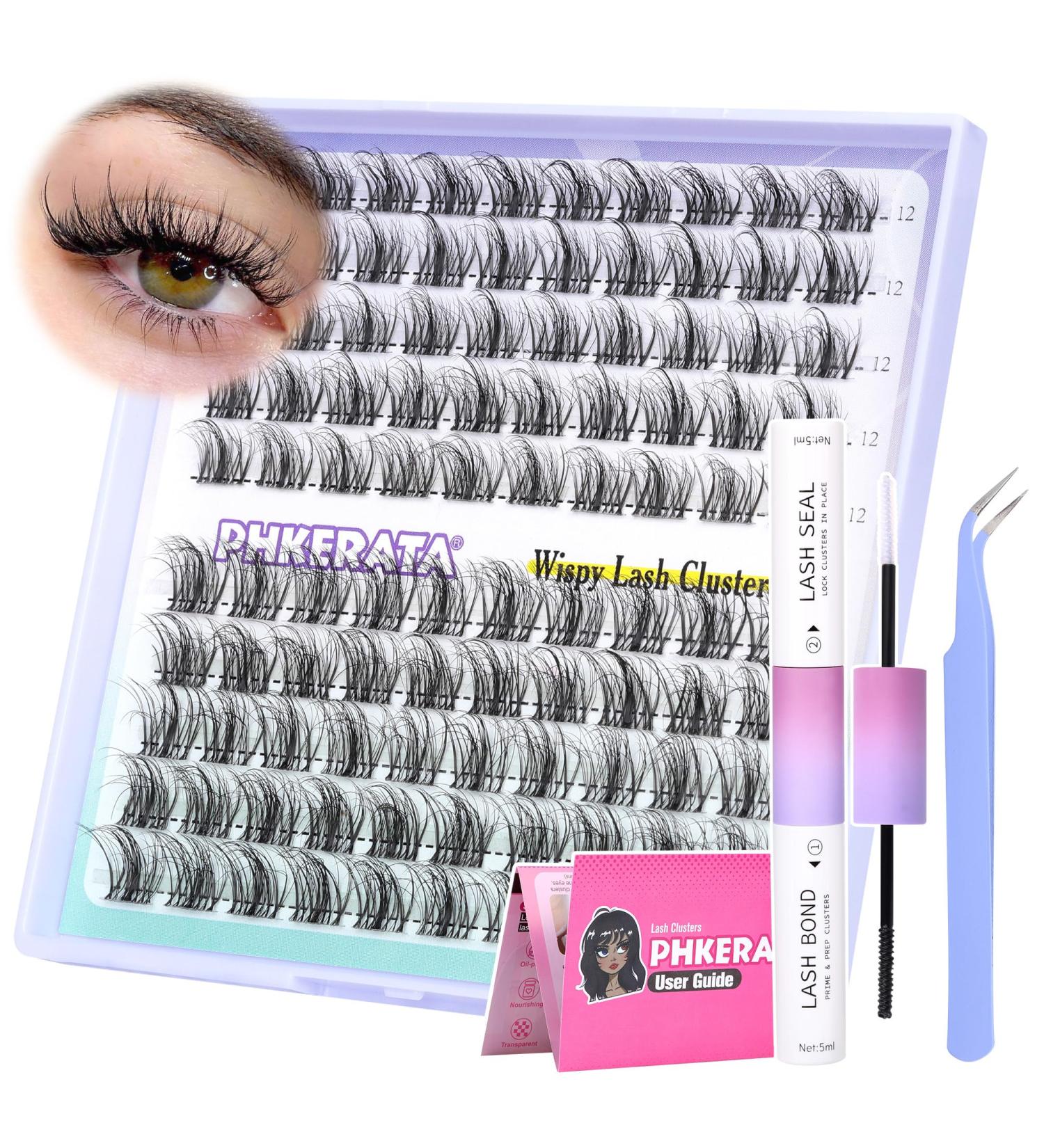 PHKERATA Wispy Individual Eyelashes Extension DIY Kit | C Curl Fluffy Cluster Lashes with Glue, Tweezers, Bond & Seal | Natural Look | 100Pcs 12/14MM - Buy Online on SooperMarket.com
