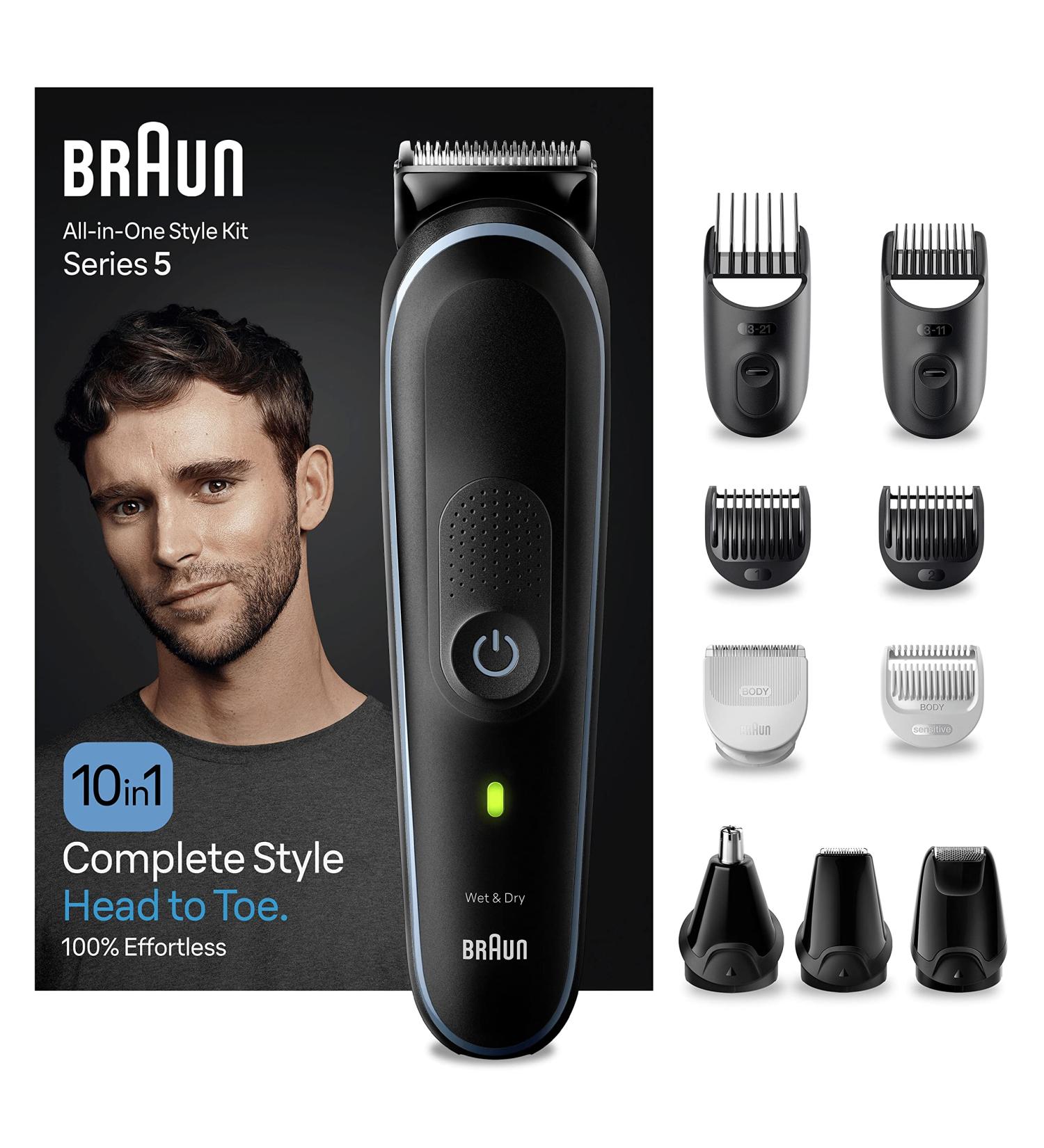Braun 10-in-1 All-in-One Style Kit Series 5 Male Grooming Kit With Beard Trimmer Hair Clippers Nose and Ear& Precision Trimmer Gifts for Men UK 2 Pin Plug MGK5445 Black Packaging may vary Black MGK5445 - Buy Online on SooperMarket.com