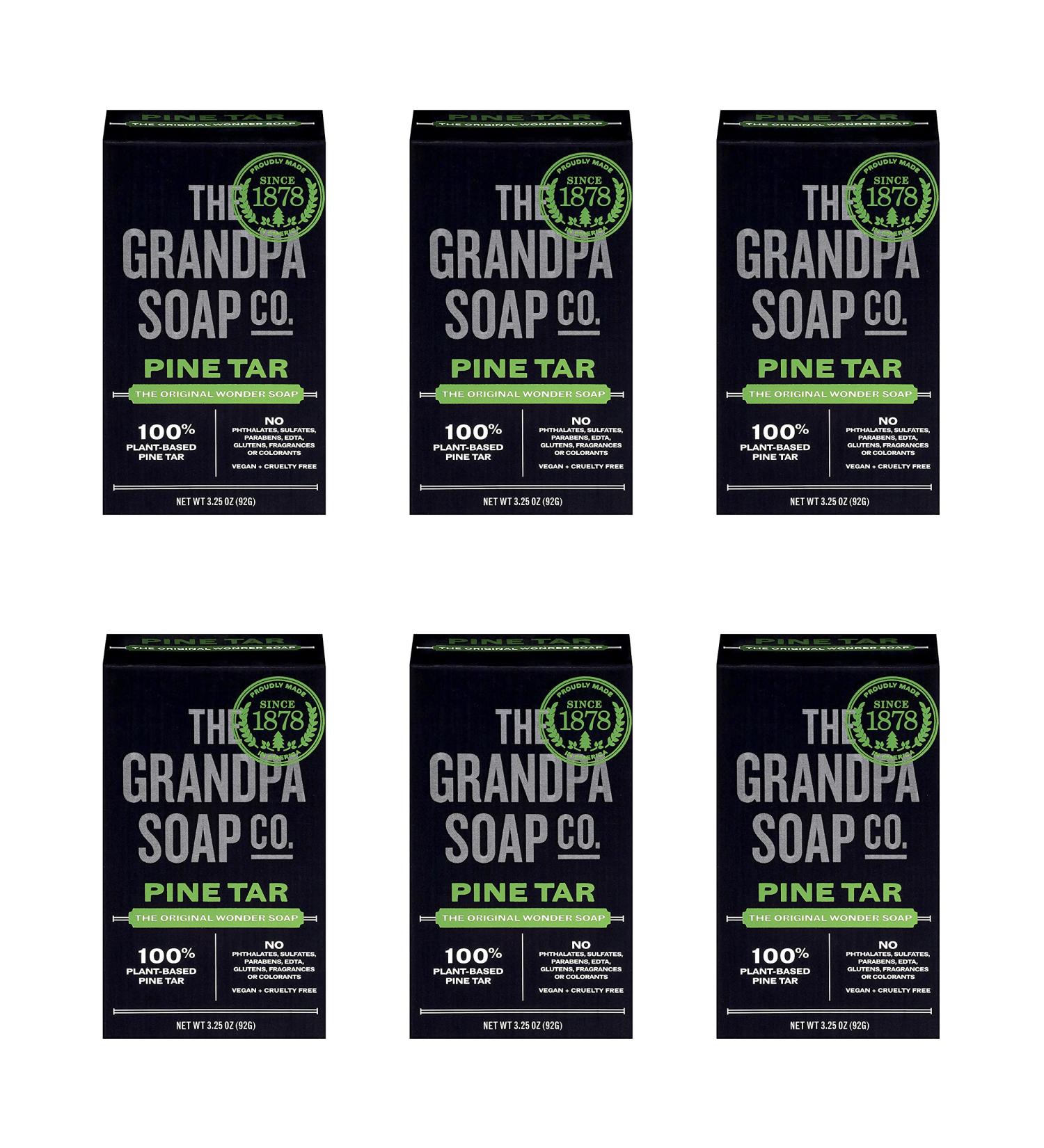 Pine Tar Bar Soap by The Grandpa Soap Company - Vegan 3-in-1 Cleanser, Deodorizer & Moisturizer - 6 Pack 3.25 Oz. Bars - Buy Online on SooperMarket.com