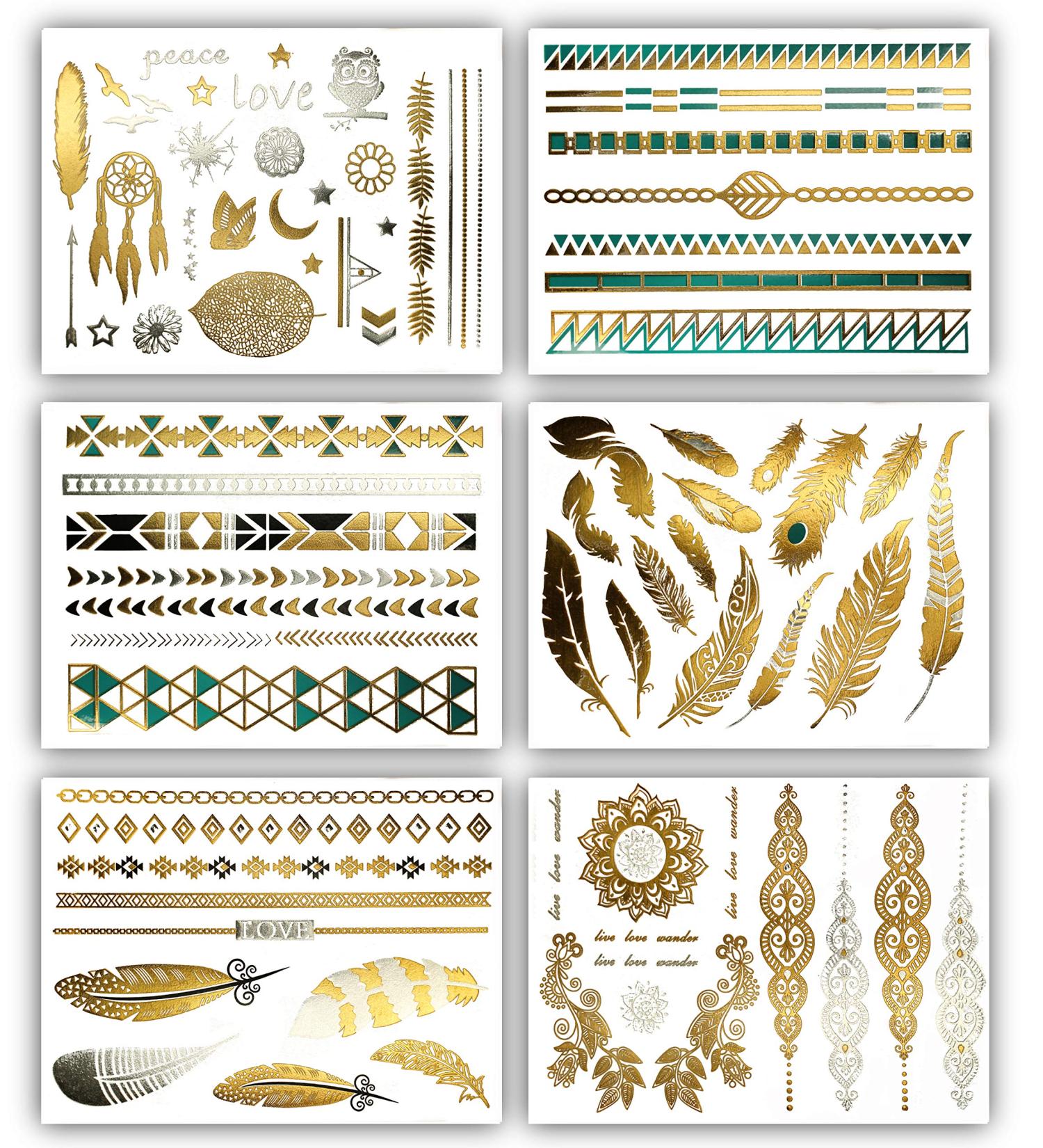 Gold Turquoise Metallic Temporary Tattoos - 75+ Boho Designs - Waterproof & Long Lasting - Perfect for Beach & Festivals - Buy Online on SooperMarket.com