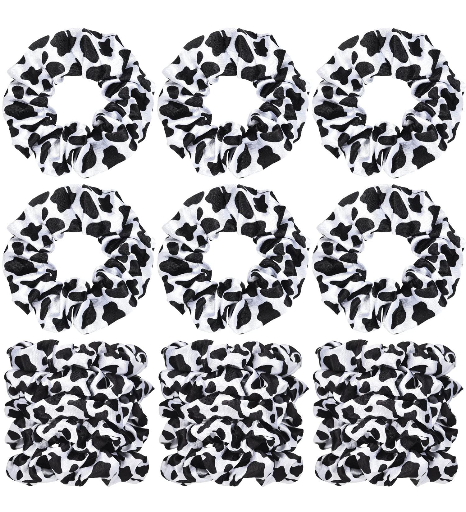 Western Cow Print Scrunchies Set - 20 Pieces | Silk Satin Hair Ties for Player Team | Elastic Hairbands for Sports | Black Scrunchy Ponytail Holder - Buy Online on SooperMarket.com