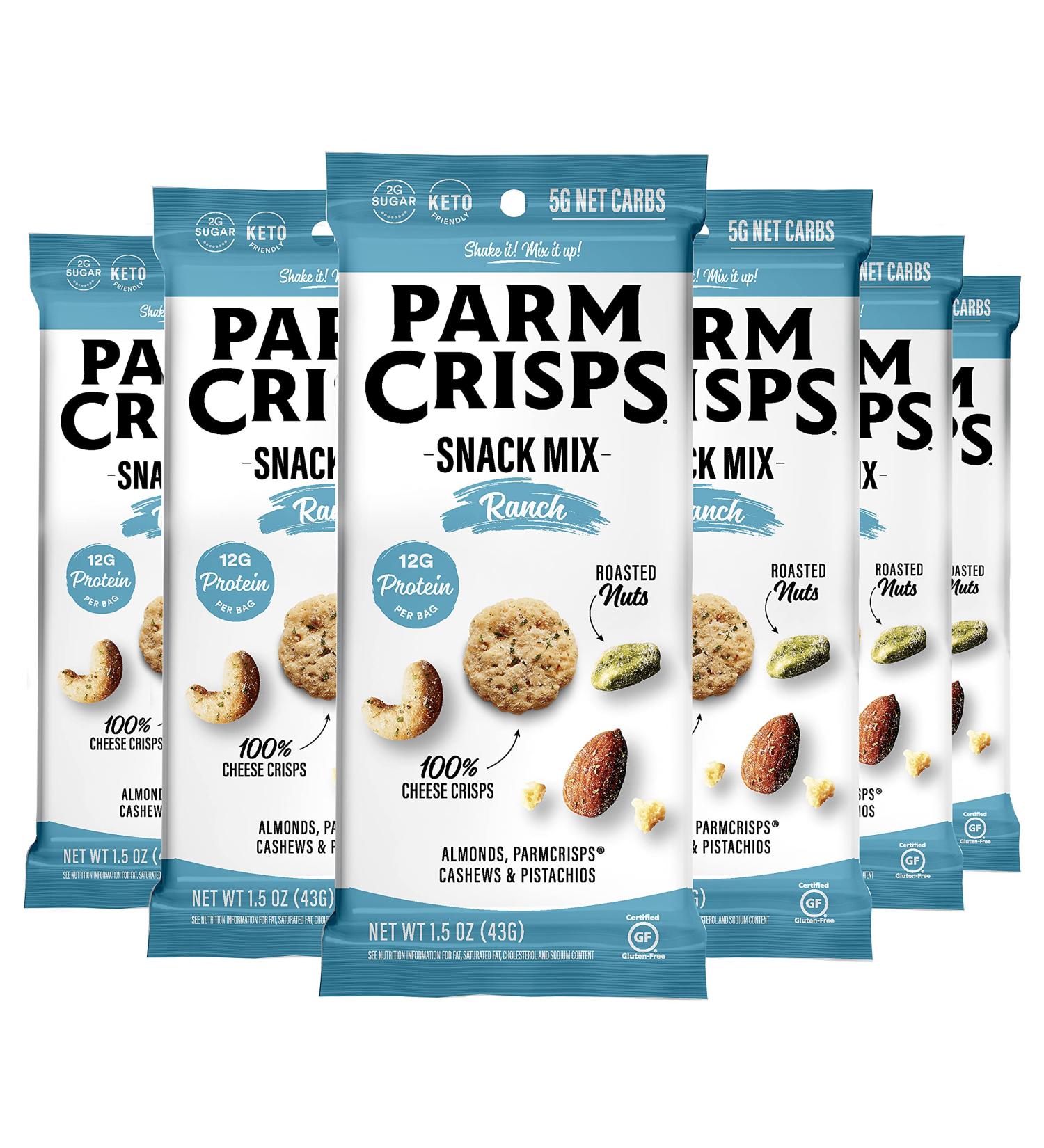 ParmCrisps Ranch Cheese Parm Crisps & Nuts Snack Mix - High-Protein On-the-Go Snack with Almonds, Cashews, and Pistachios - Low Carb, Gluten Free, Low Sugar - 1.5 oz (Pack of 6) - Buy Online on SooperMarket.com