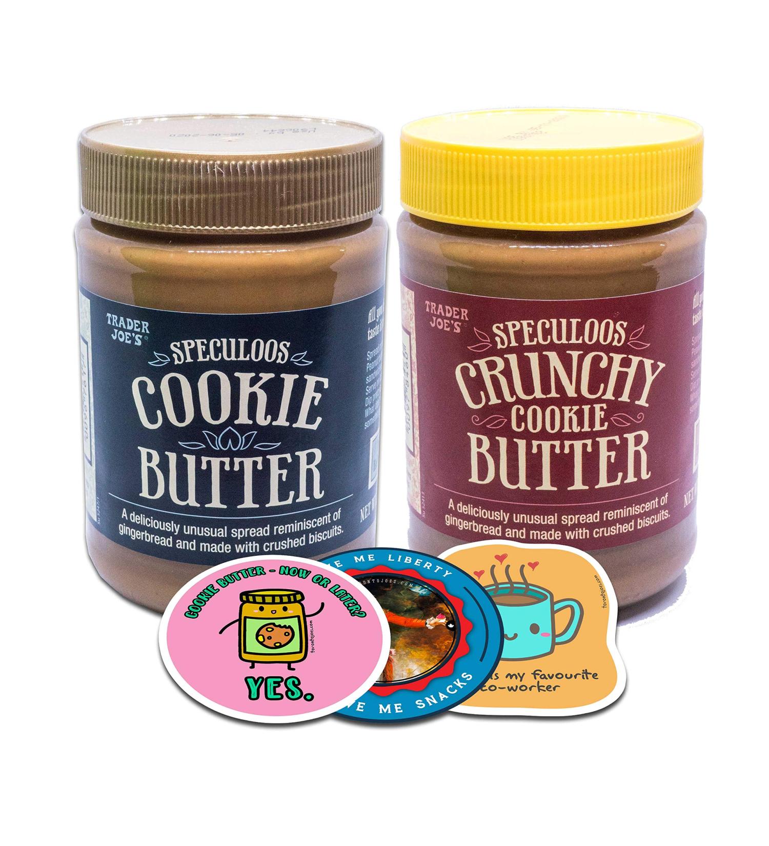 TJ s Cookie Butter Combo | Speculoos Original and Crunchy Cookie Butter (2-Pack) + Meme Stickers - Buy Online on SooperMarket.com