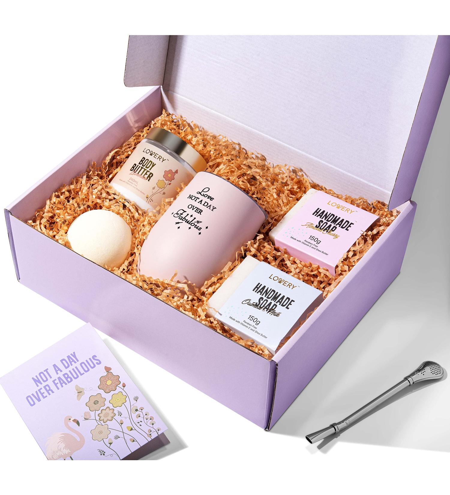 Relaxing Spa Gift Set for Women | Self Care Kit with Handmade Soap Bath Bomb & Wine Tumbler | Unique Birthday Gifts for Mom Friends & Her - Buy Online on SooperMarket.com
