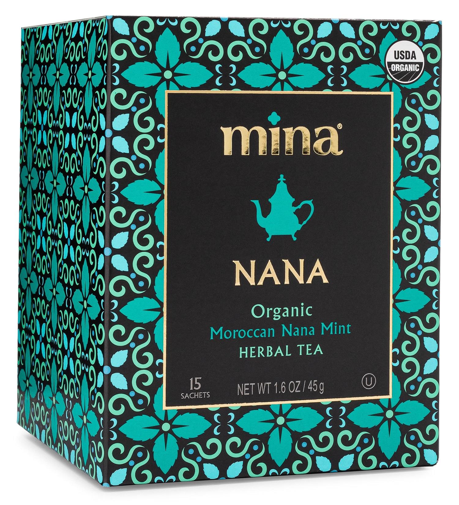 Mina Organic Moroccan Nana Mint Herbal Tea - Caffeine Free, Soothing Herbal Tea | 15 Biodegradable Sachets - Buy Online on SooperMarket.com