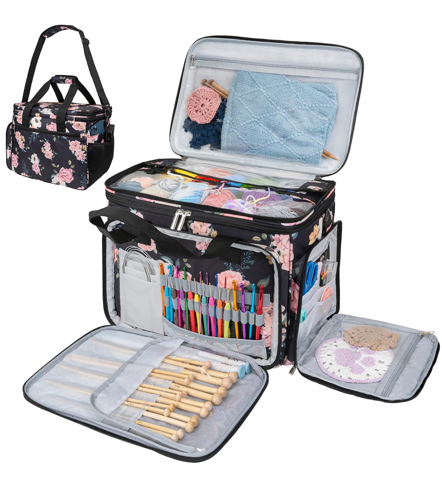 Pavilia Knitting Bag Yarn Storage Tote - Crochet Organizer with Dividers for Knitting Accessories, Yarn, Needles, Hooks - Soft Rose - Buy Online on SooperMarket.com
