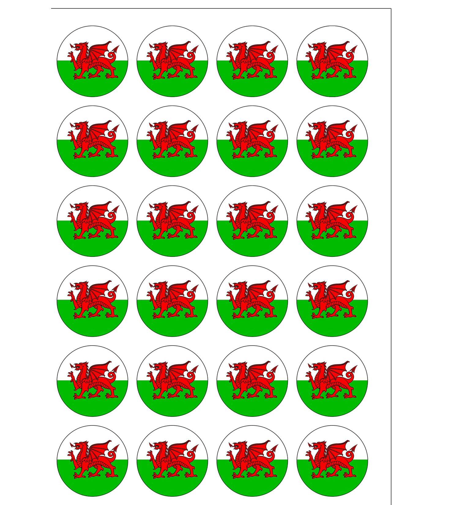 24 Precut Welsh Wales Flag Edible Wafer paper Cake Toppers Decorations