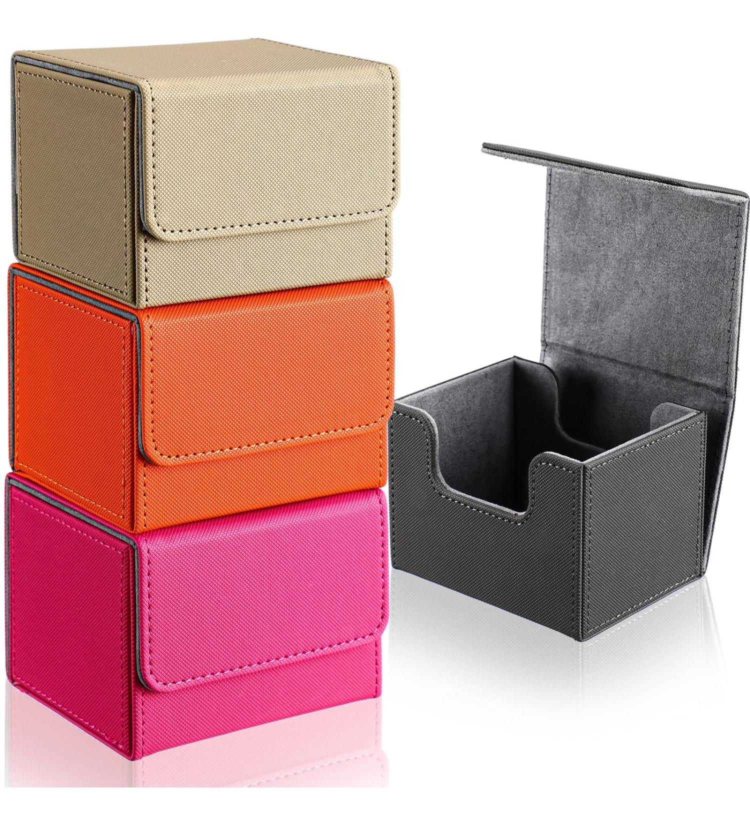 Yookeer 4-Piece Leather Deck Card Box Set for MTG Commander Decks - Gray, Orange, Pink, Horizontal - Buy Online on SooperMarket.com