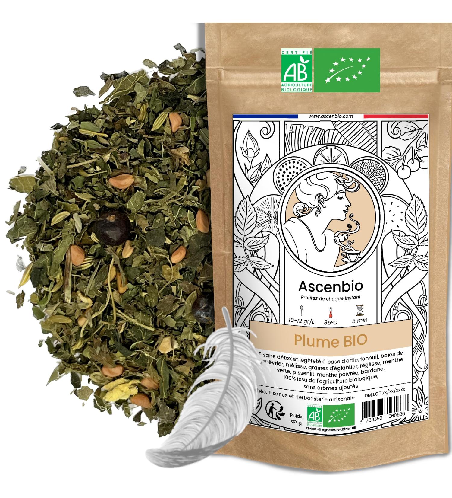 Ascenbio - Infusion Organic Feather 180 g Loose Prepared and packaged in France Biodegradable Packaging - Buy Online on SooperMarket.com
