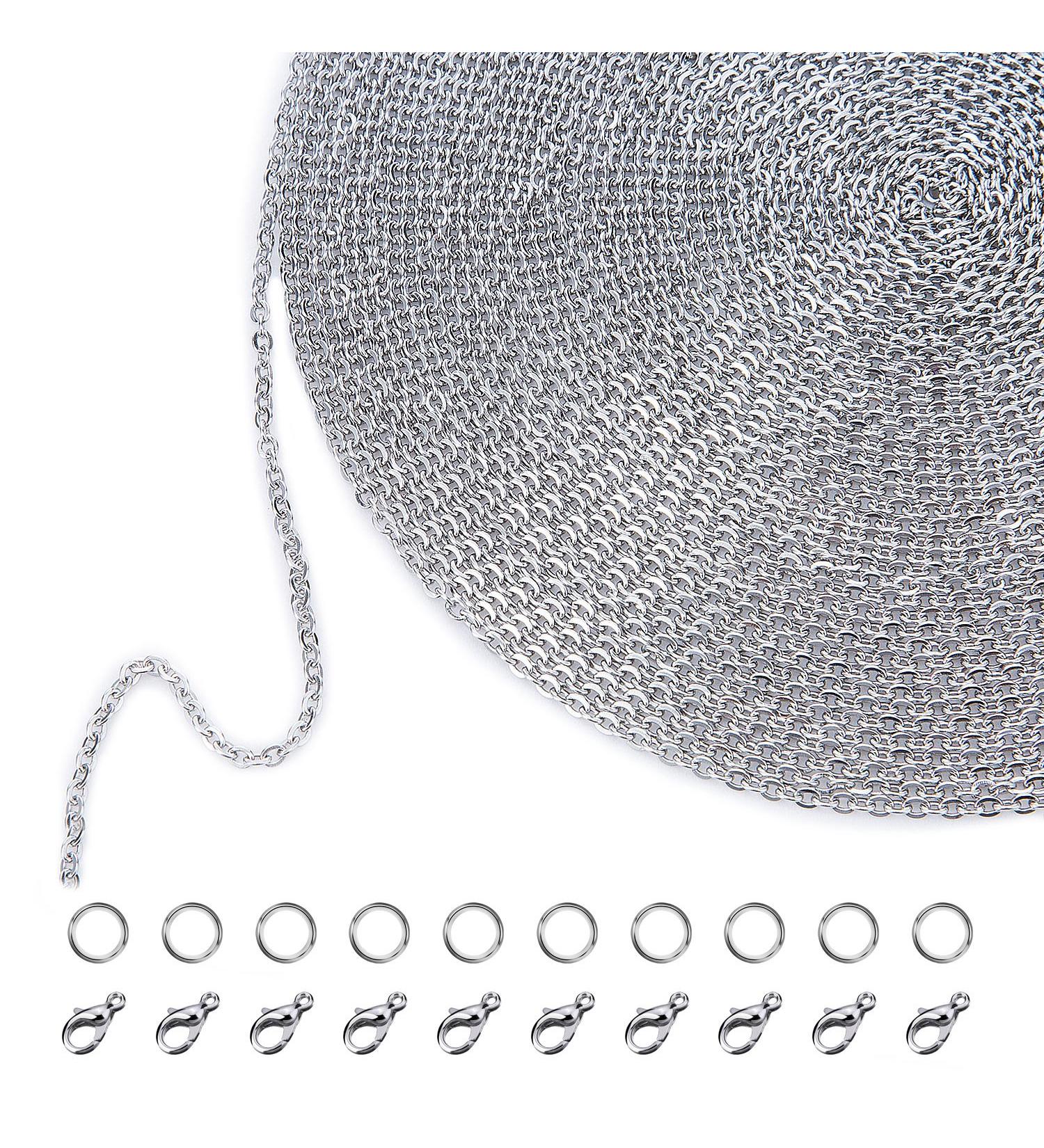 Stainless Steel Necklace Chains Kit - 33ft DIY Link Chain with Lobster Clasps and Jump Rings for Jewelry Making (1.5mm) - Buy Online on SooperMarket.com