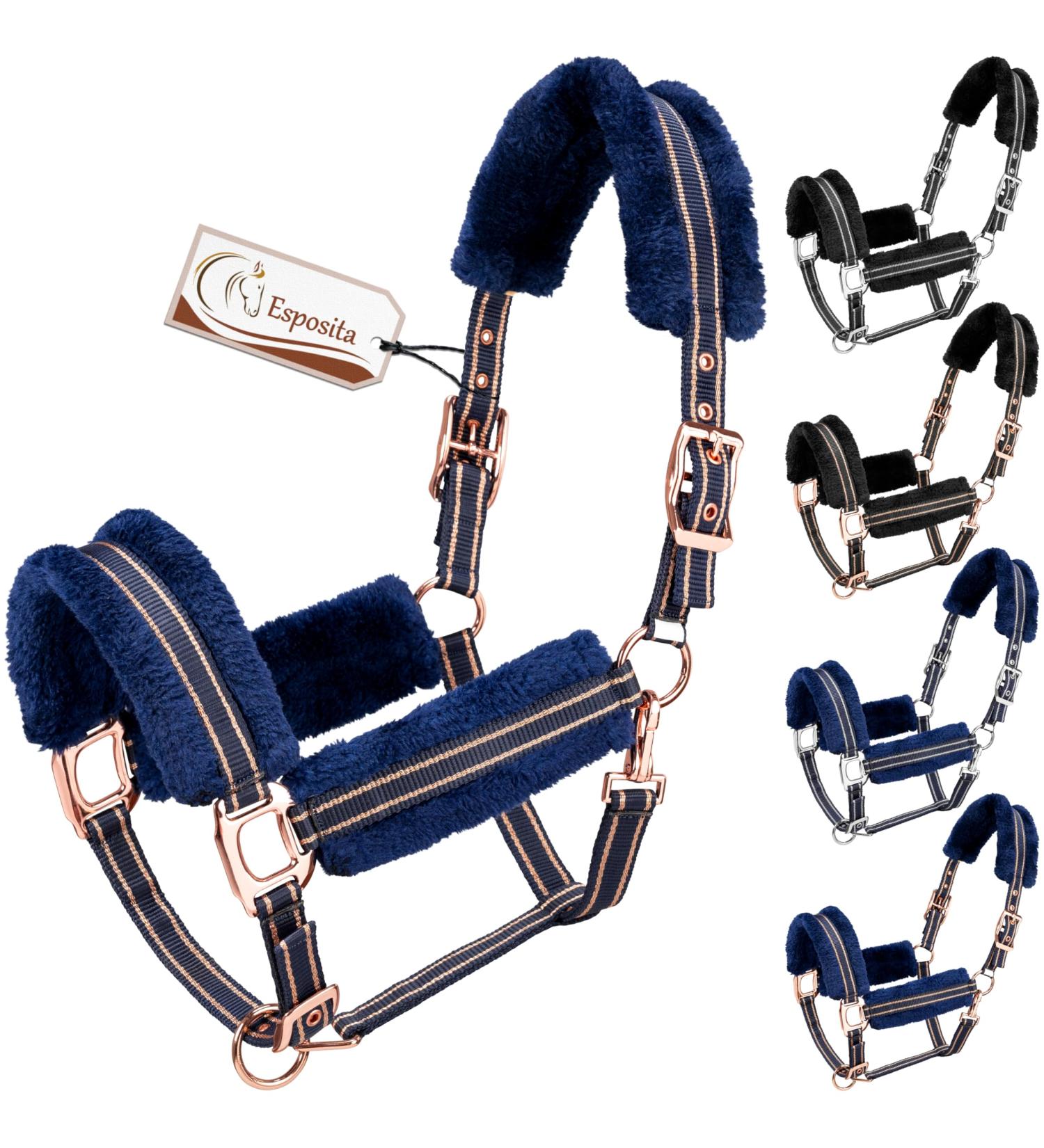 Esposita Halft Champion Edition Stallhelfer Fluch Halufer Soft Throw-In with Synthetic Fur - Fluffy Pony in Navy/Rose Gold - Buy Online on SooperMarket.com