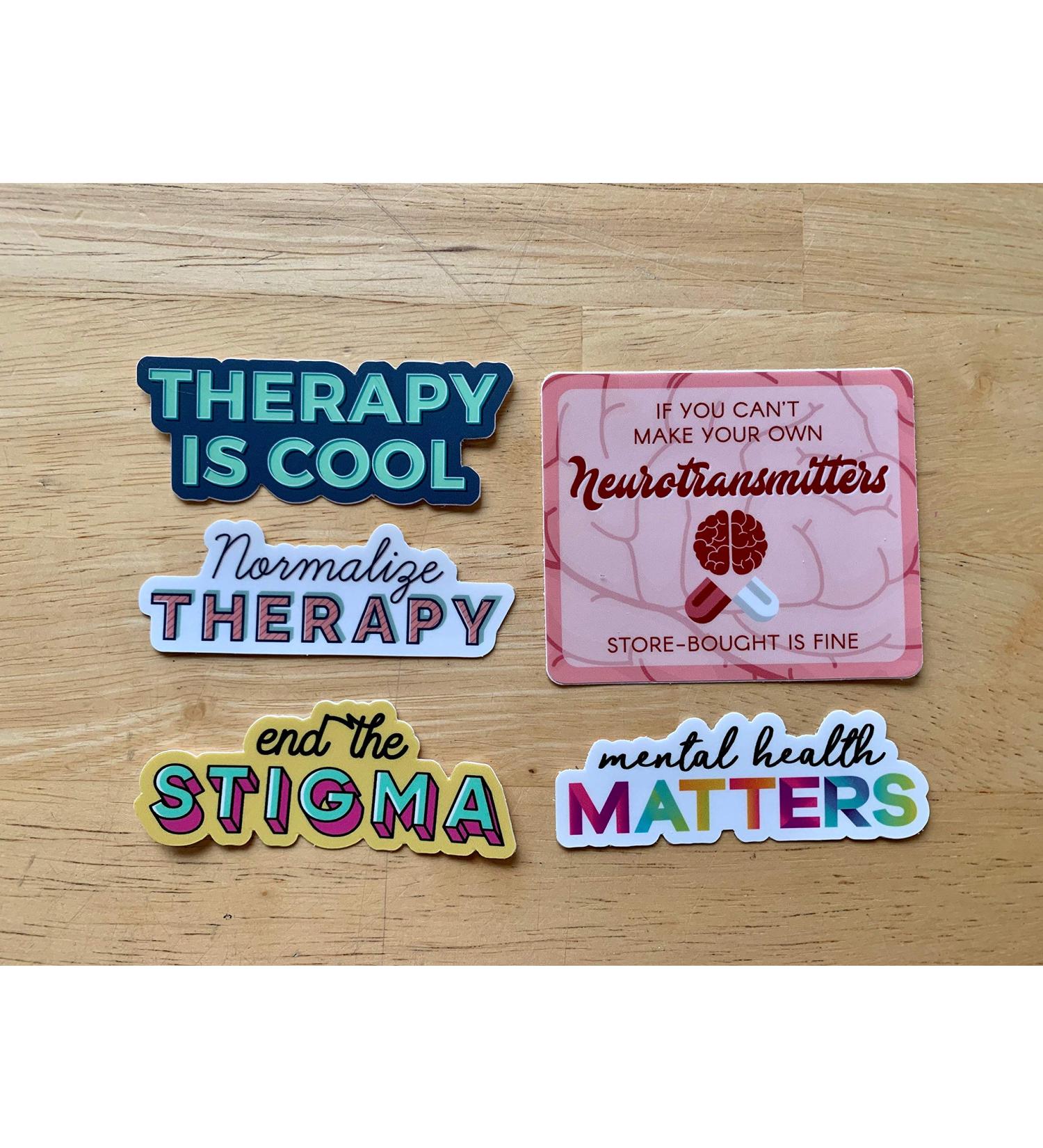 Tamengi Mental Health Stickers 5-Pack - Normalize Therapy End The Stigma Mental Health Matters Neurotransmitters Therapy is Cool