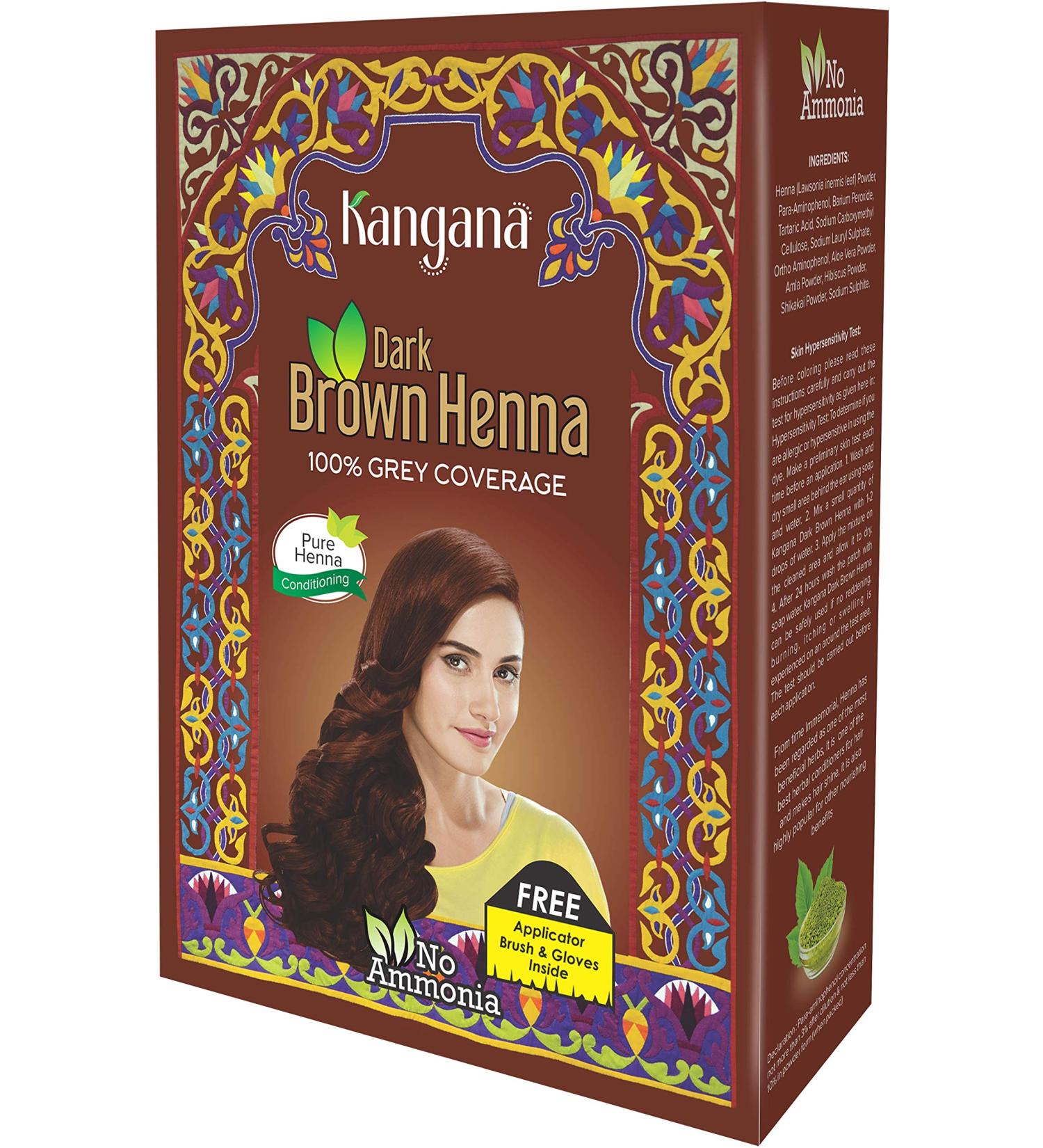 Kangana Henna Powder for Hair Dye/Colour - Dark Brown Henna Powder for 100% Grey Coverage - 6 pouches inside- Total 60g (2.11 Oz)