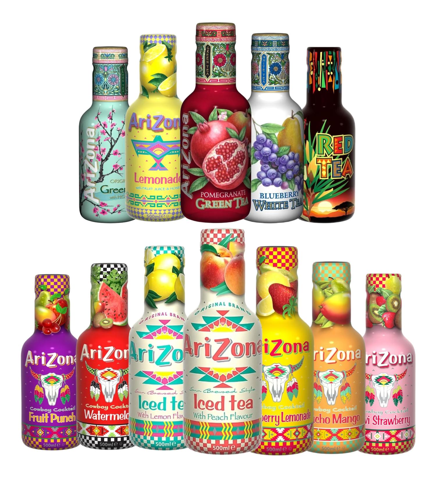 Arizona Tea Pick N Mix - Create Custom Tea Combo with 5+ Flavours | Blueberry White Tea Fruit Punch Kiwi Strawberry Watermelon | 6 Pack (500ml each) - Perfect Tea Gift Set for Tea Lover Pack of 6 - Buy Online on SooperMarket.com