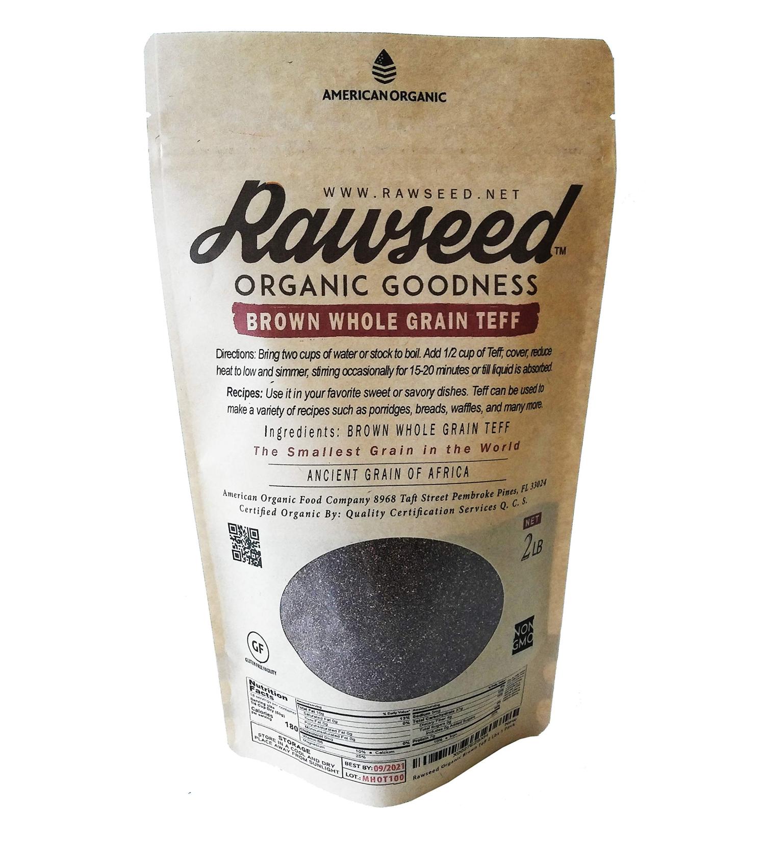 Rawseed Organic Brown Whole Grain African Teff 2 Lbs 1 Pack Gluten Free