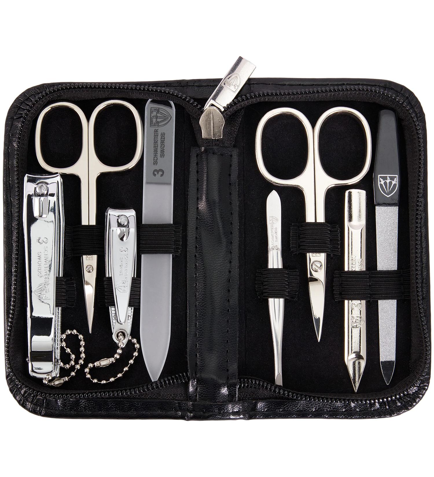 3 Swords Germany - brand quality 8 piece manicure pedicure grooming kit set for daily nailcare synthetic leather case black in gift box - Made by 3 Swords Black - Synthetic Leather - Buy Online on SooperMarket.com