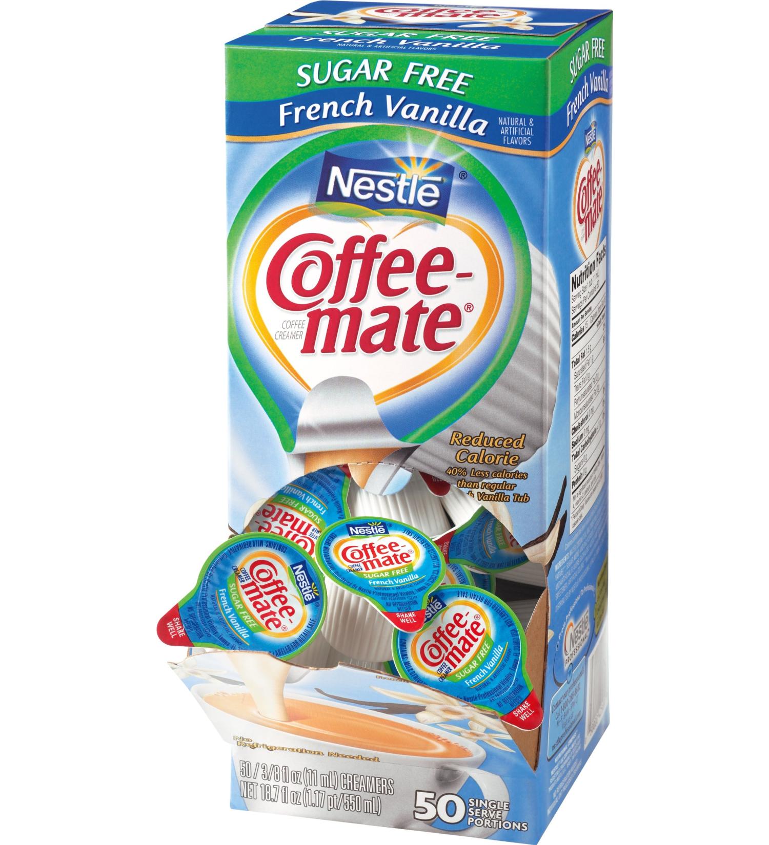 Coffee-Mate Coffee Creamer Sugar Free French Vanilla Liquid Singles 0.375-Ounce Creamers (Pack of 50) by Coffee-mate