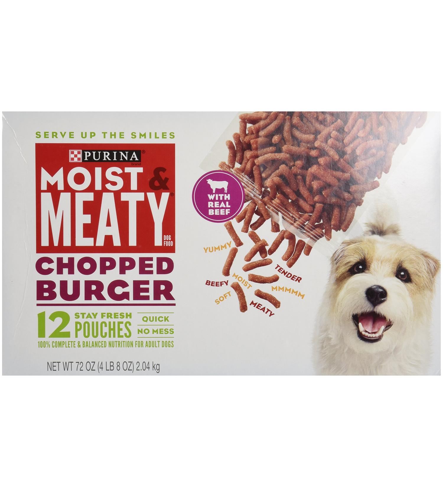 Purina Moist & Meaty Chopped Burger Dog Food - 12 Pouches, 6 oz each - Buy Online on SooperMarket.com
