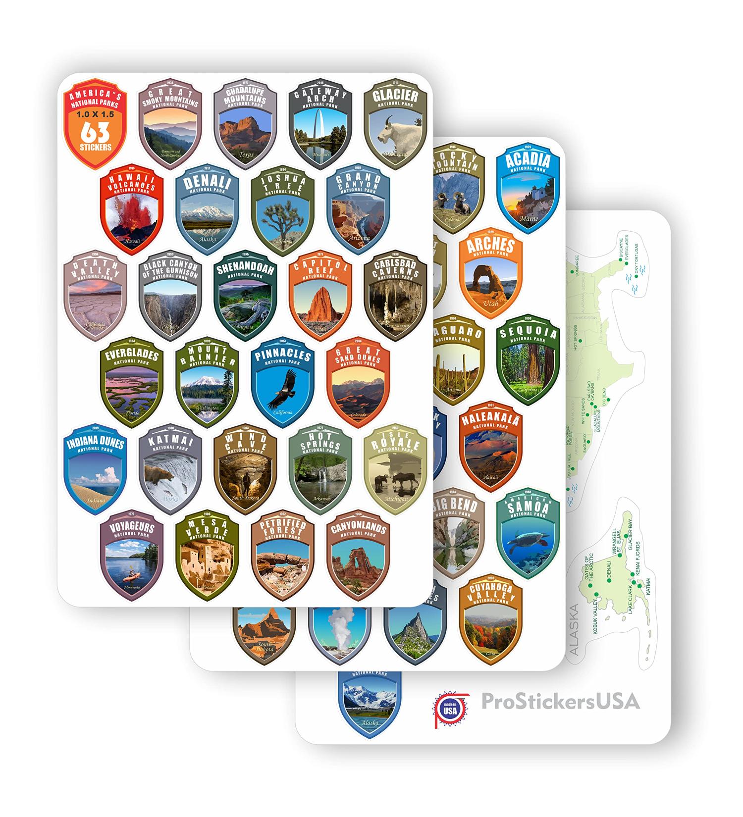 Collection 63 National Parks USA Shield Vinyl Stickers Set - 1 x 1.5 inch Passport Colors - Map of US National Parks - Buy Online on SooperMarket.com
