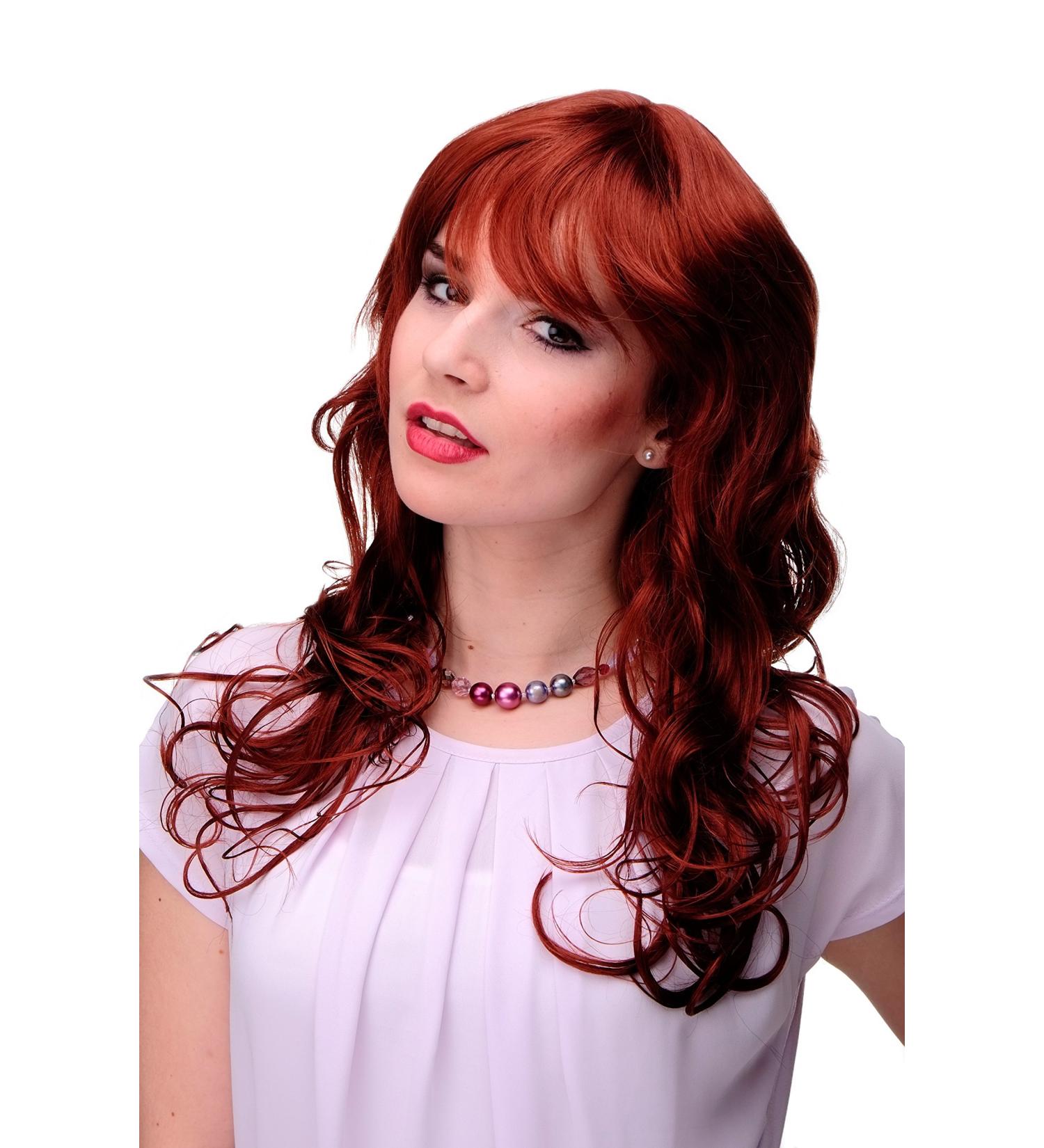 Buy WIG ME UP - Ladies Wavy Curly Bangs Wig in Copper Red | 55cm | High-Quality Fashion Wig for International Shipping - Buy Online on SooperMarket.com