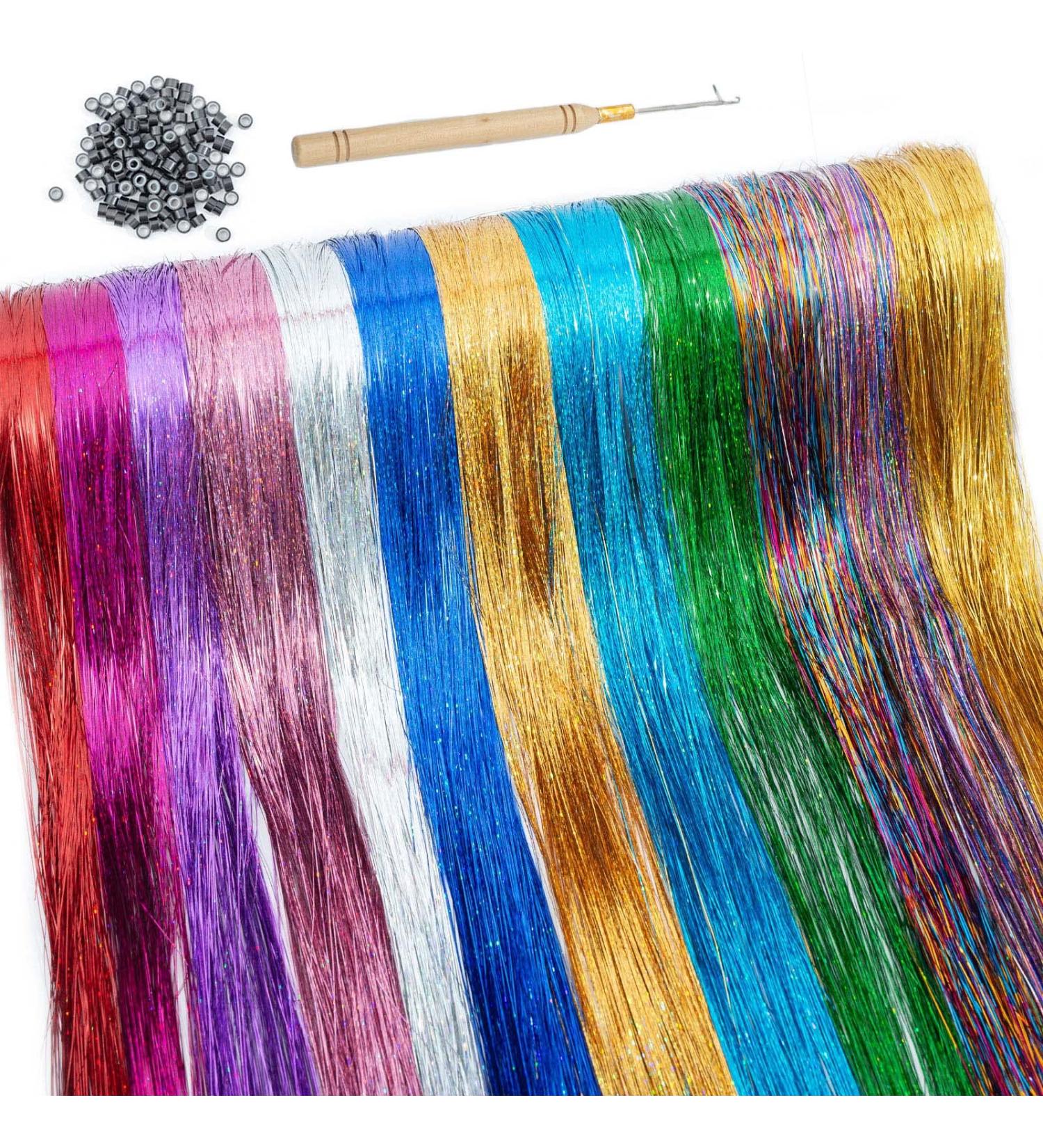 Hair Tinsel Hair Tinsel Kit with Tools Tinsel Hair Extensions 12 Colors 3200 Strands Glitter Hair Tinsel Heat Resistant 46 Inch Fairy Hair 12Colors-46Inch-3200Strands 12 Colors with kit - Buy Online on SooperMarket.com