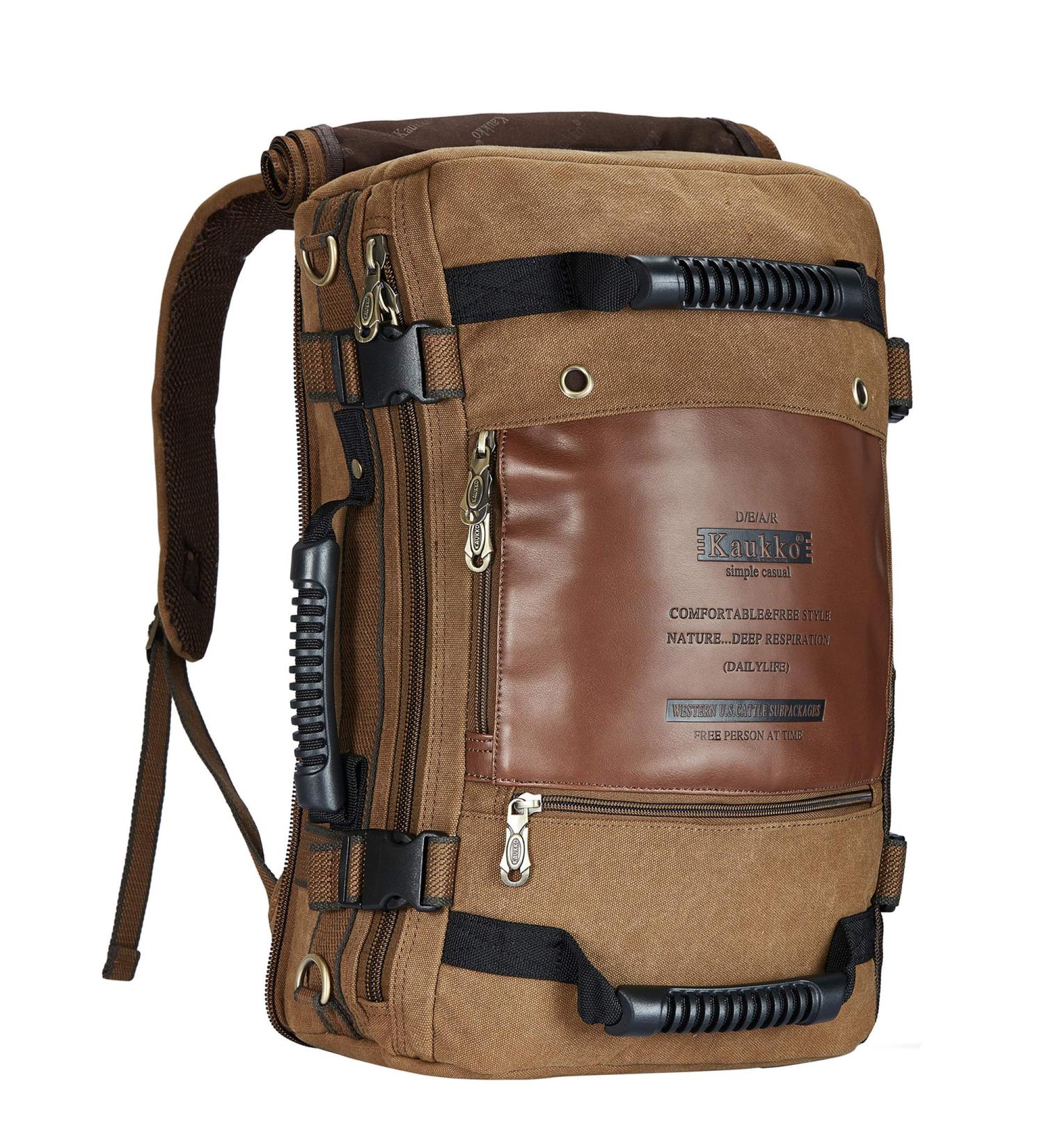 KAUKKO Canvas Khaki Outdoor Travel Backpack for Men - Hiking Camping Rucksack - Buy Online on SooperMarket.com