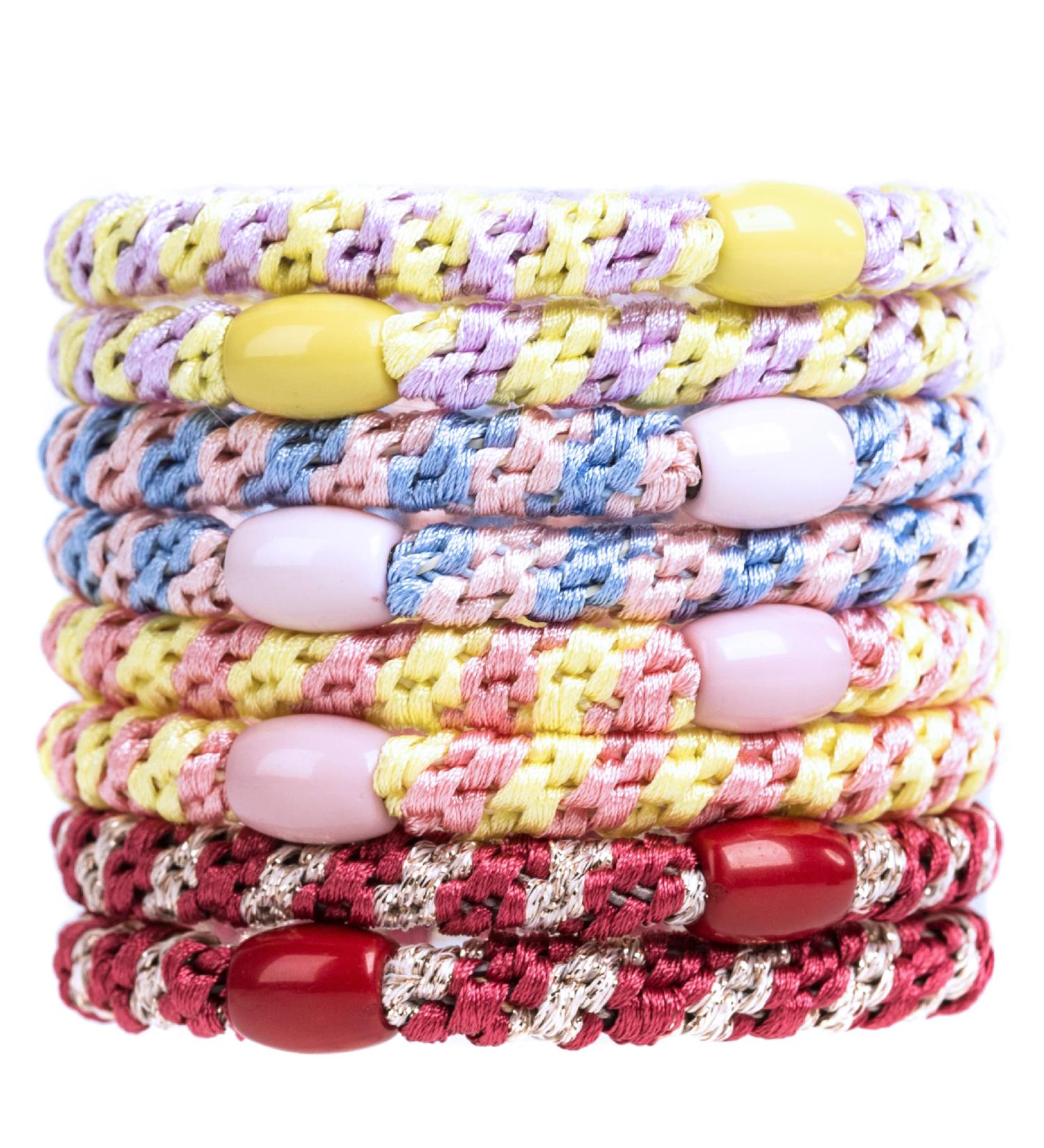 Axen 8 PCs Elastic Hair Ties for Women & Girls | Soft Cotton Woven Ponytail Holders for Thick & Curly Hair | Double Mixed Colors - International Shipping Available - Buy Online on SooperMarket.com