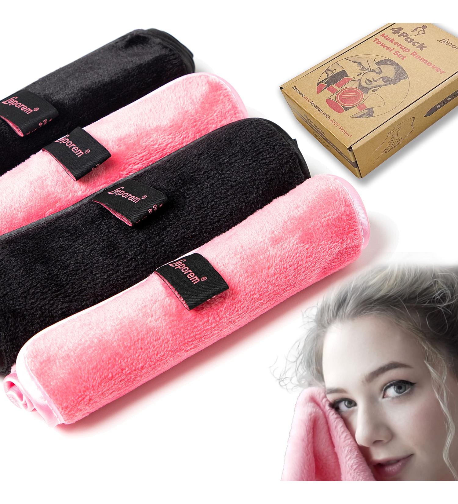 4 Pack XL Makeup Remover Cloths - Fast Drying & Reusable - Exfoliating Cleansing Cloths for All Skin Types - Pink & Black - Buy Online on SooperMarket.com