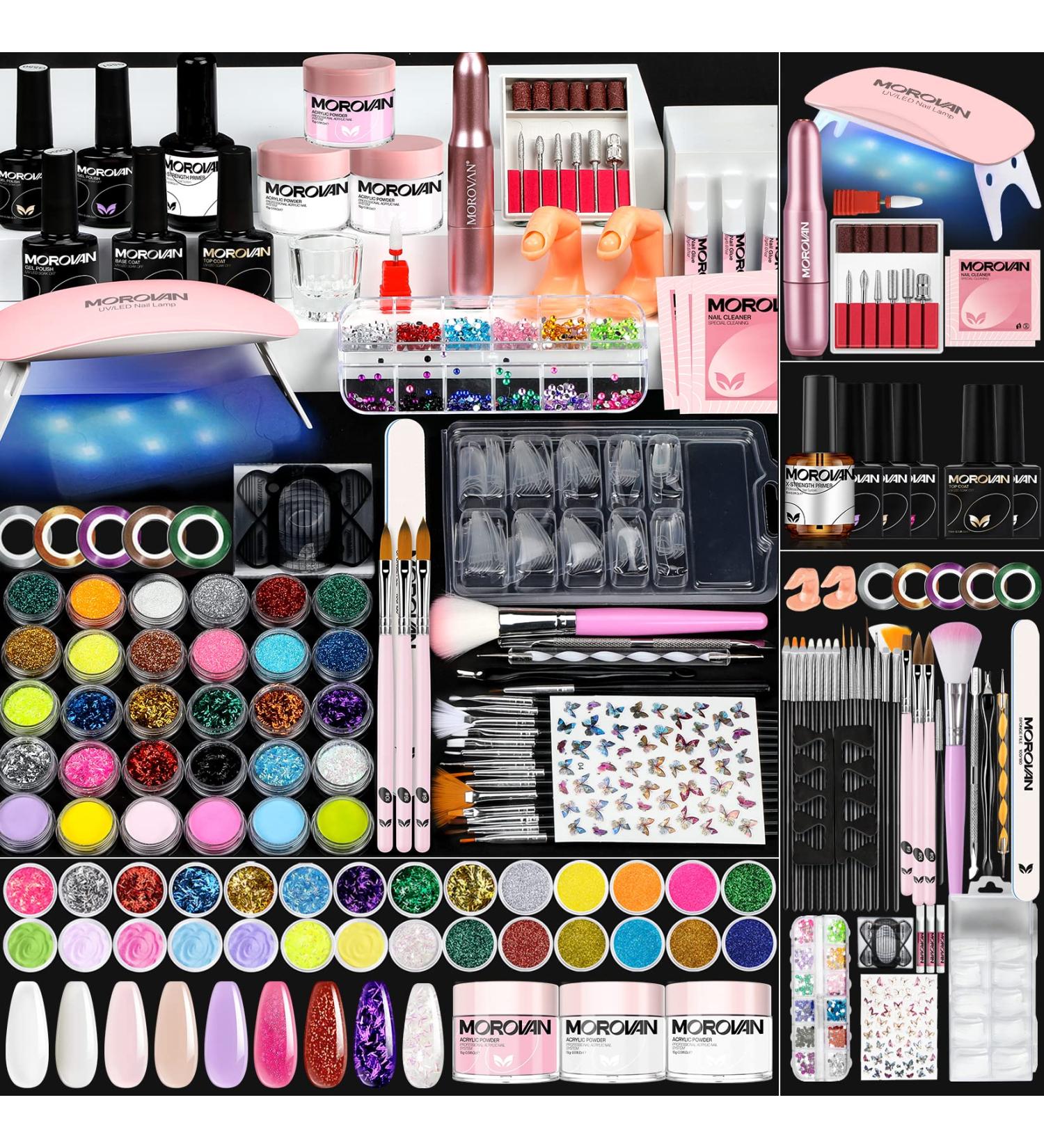 Morovan Acrylic Nail Kit with Drill - Complete Professional Set for Beginners - Glitter Acrylic Nails DIY Art - Salon-Quality Supplies - A-FOUR SEASON - Buy Online on SooperMarket.com