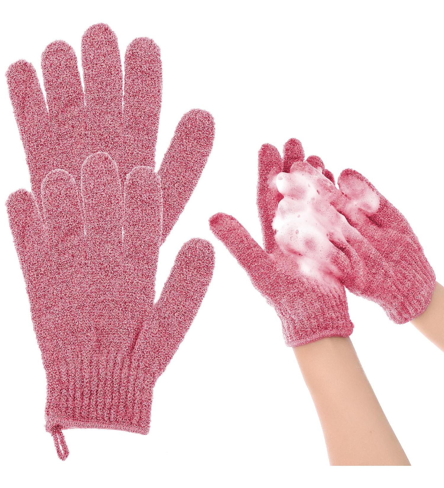 Sibba Exfoliating Gloves for Shower - Natural Loofah Bathing Gloves for Body and Face - Dead Skin Remover - Double Sided Microfibre - Adults and Kids (Red) - Buy Online on SooperMarket.com