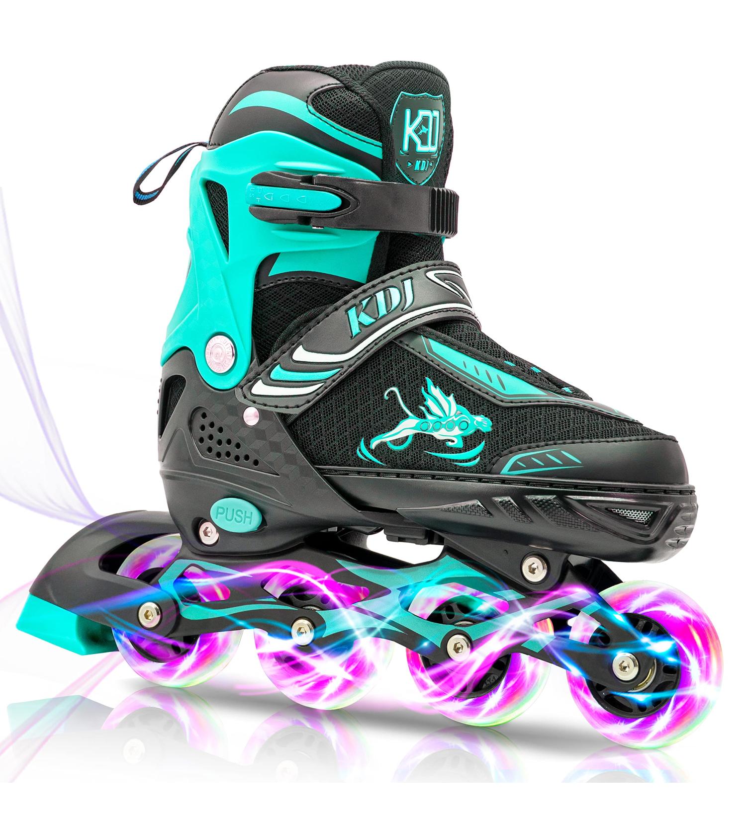 Adjustable Kids Roller Blades with Illuminating Wheels - Green Medium - Big Kids (Sizes 1-4 US) - Buy Online on SooperMarket.com