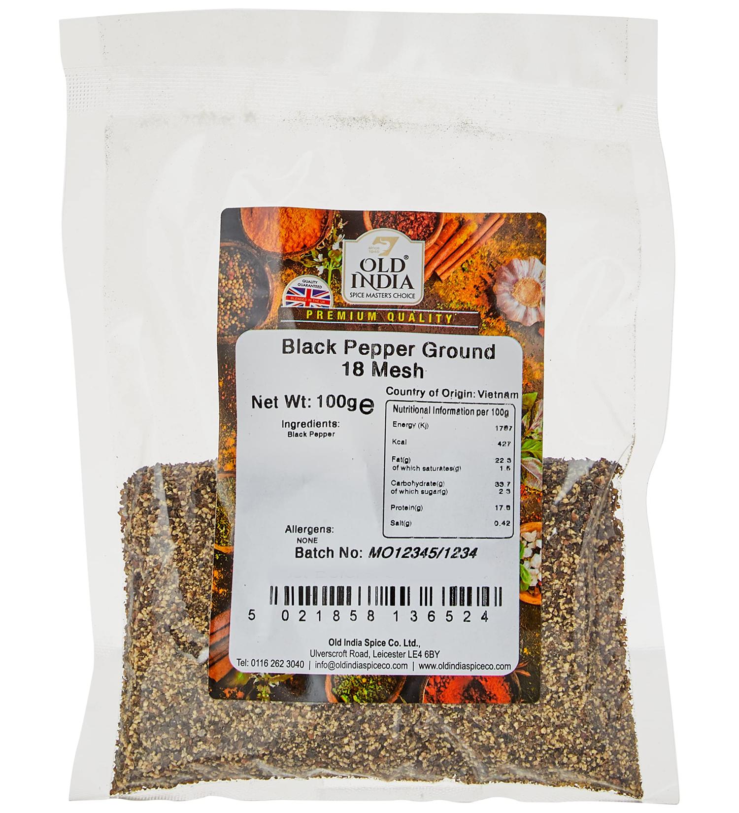 Old India Black Pepper Ground 18 Mesh - 100g | Premium Quality Spice - Buy Online on SooperMarket.com
